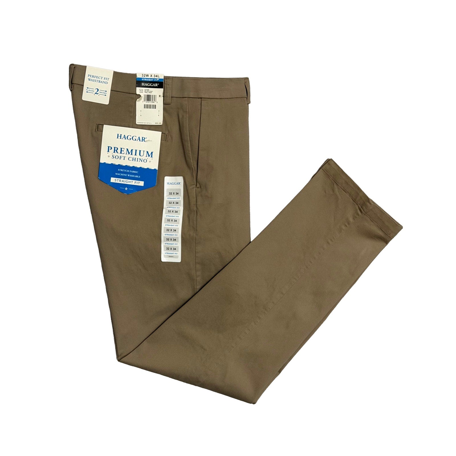 Haggar Premium Soft Chino Men's 32"x34" Twill Pant Straight Fit Medium Khaki