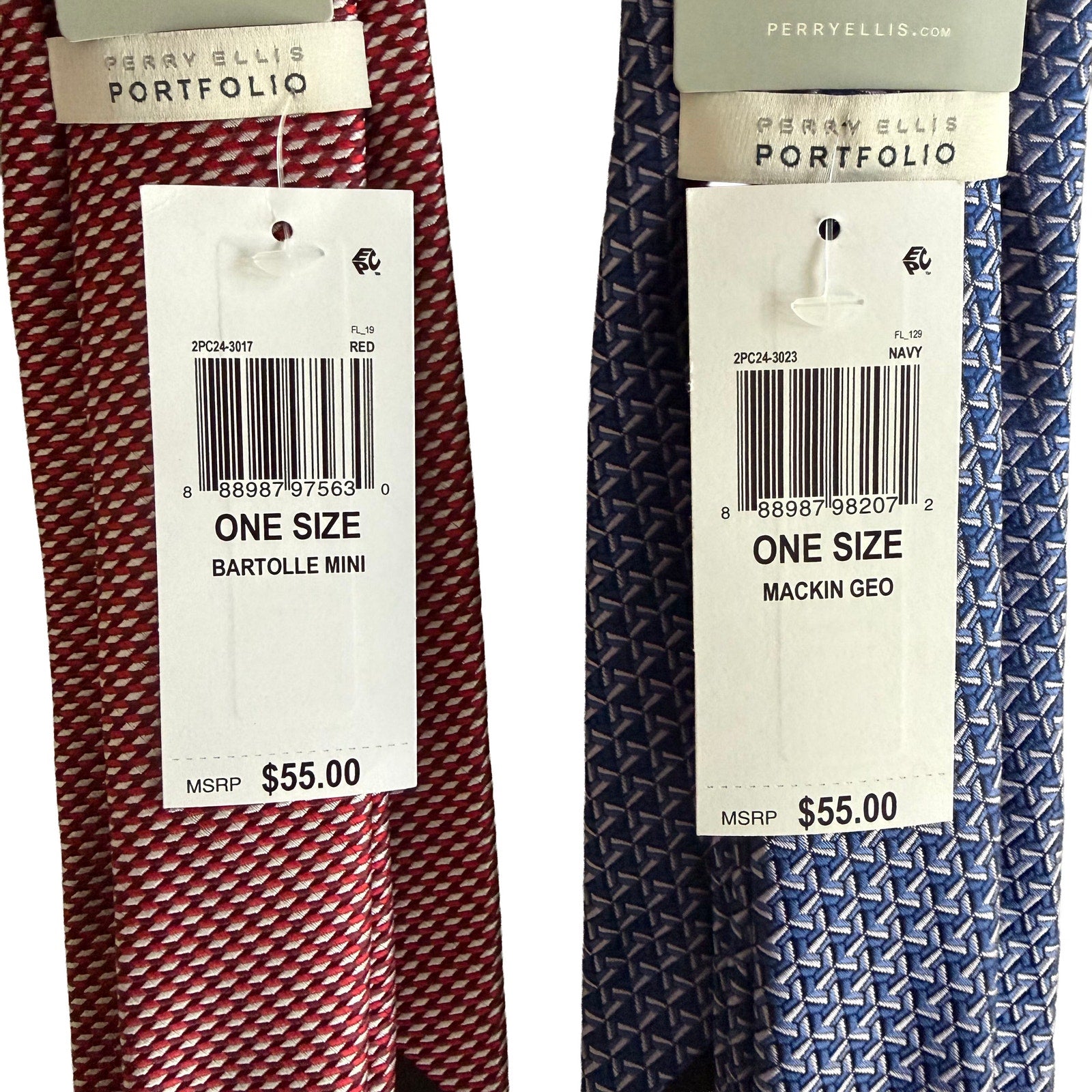 Perry Ellis Portfolio Men's Ties Lot of 2 Red Bartolle Mini & Navy Mackin Geo