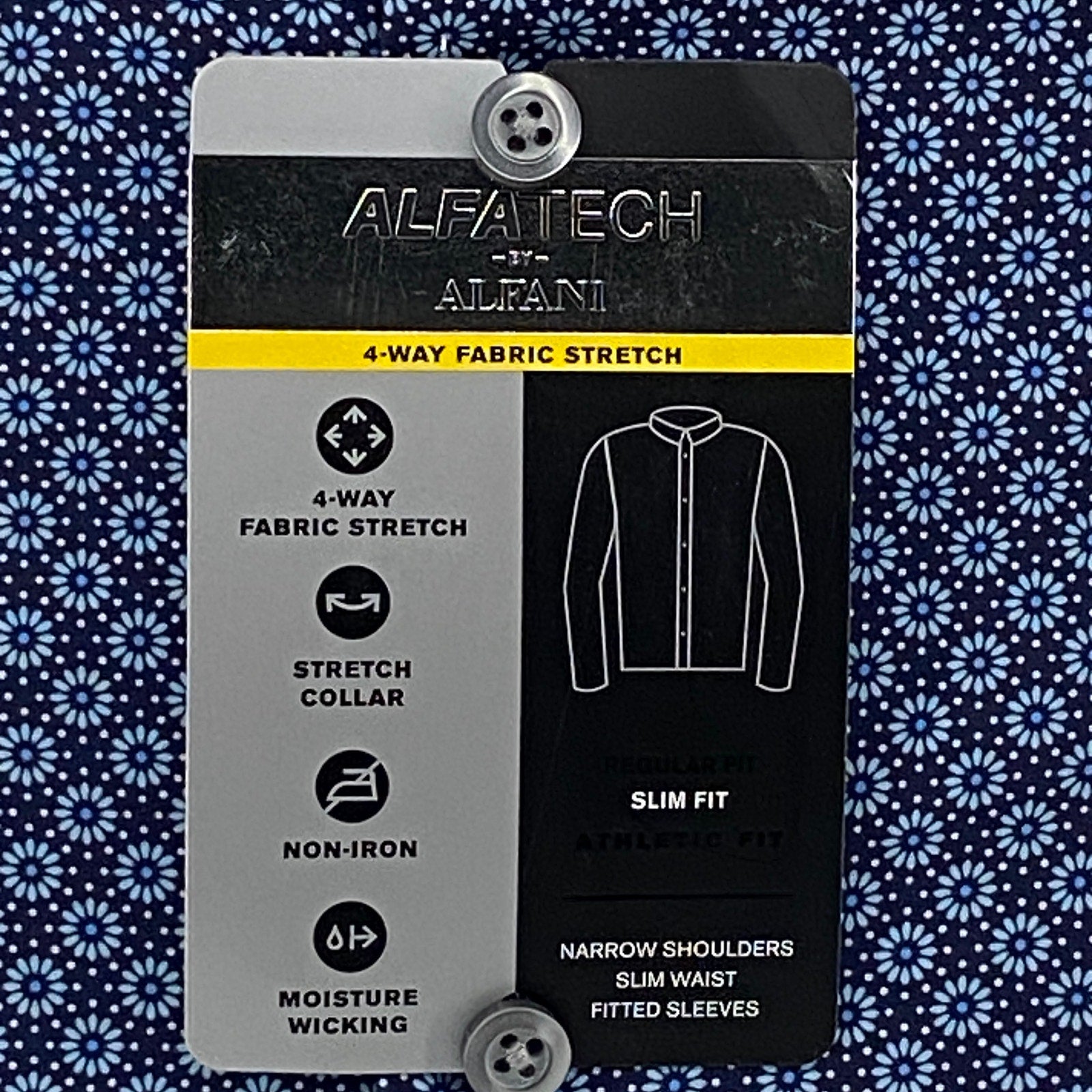 Alfani Dress Shirt Men's 14-14.5 32/33 Alfatech Slim Fit Blue Geo Print
