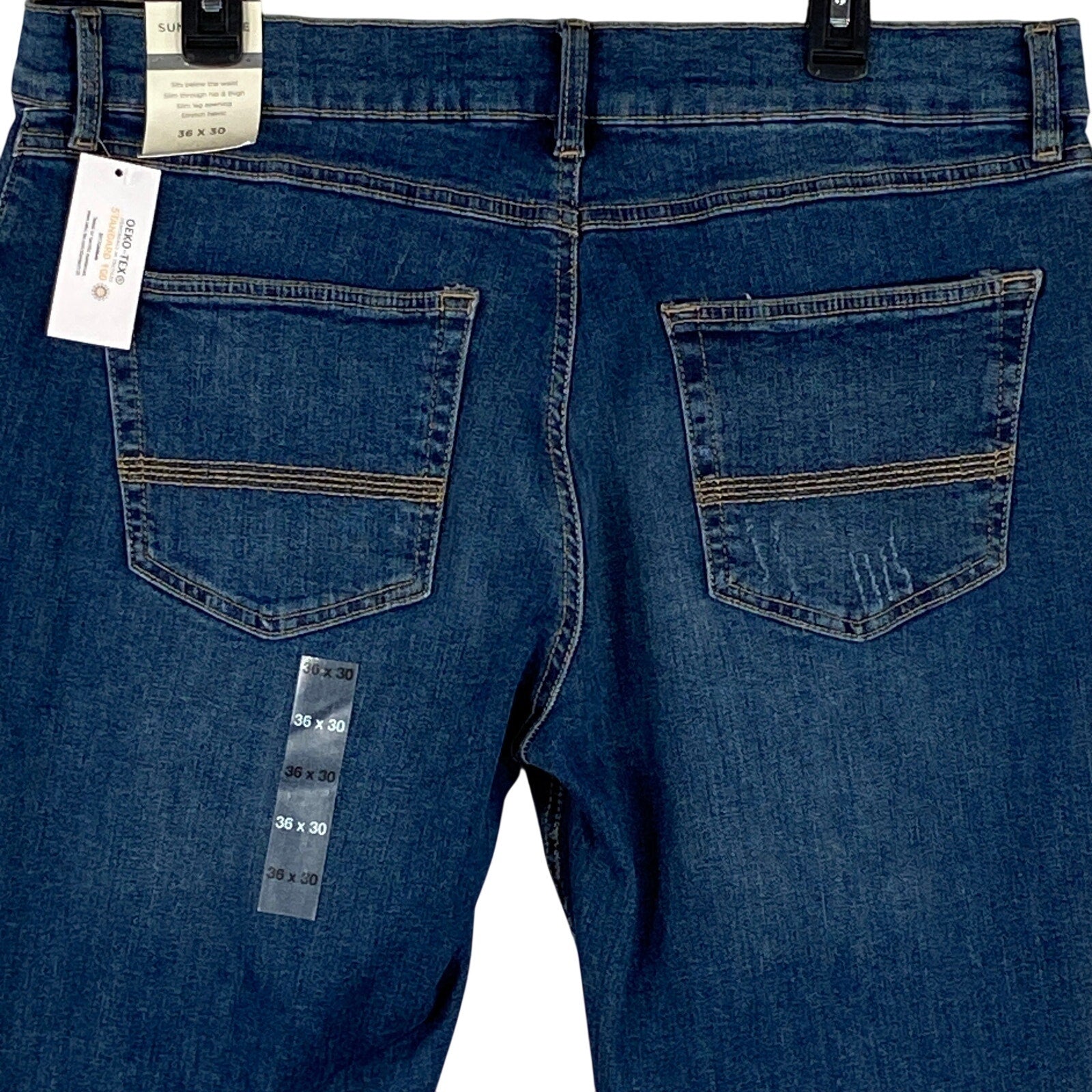 Sun + Stone Jeans Men's 36x30 Slim-Fit Distressed Blue Denim Riverview Wash