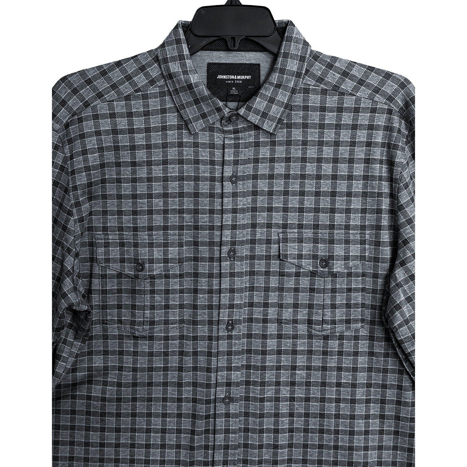 Johnston & Murphy Shirt Men's XL Long Sleeve Navy Gingham Pockets