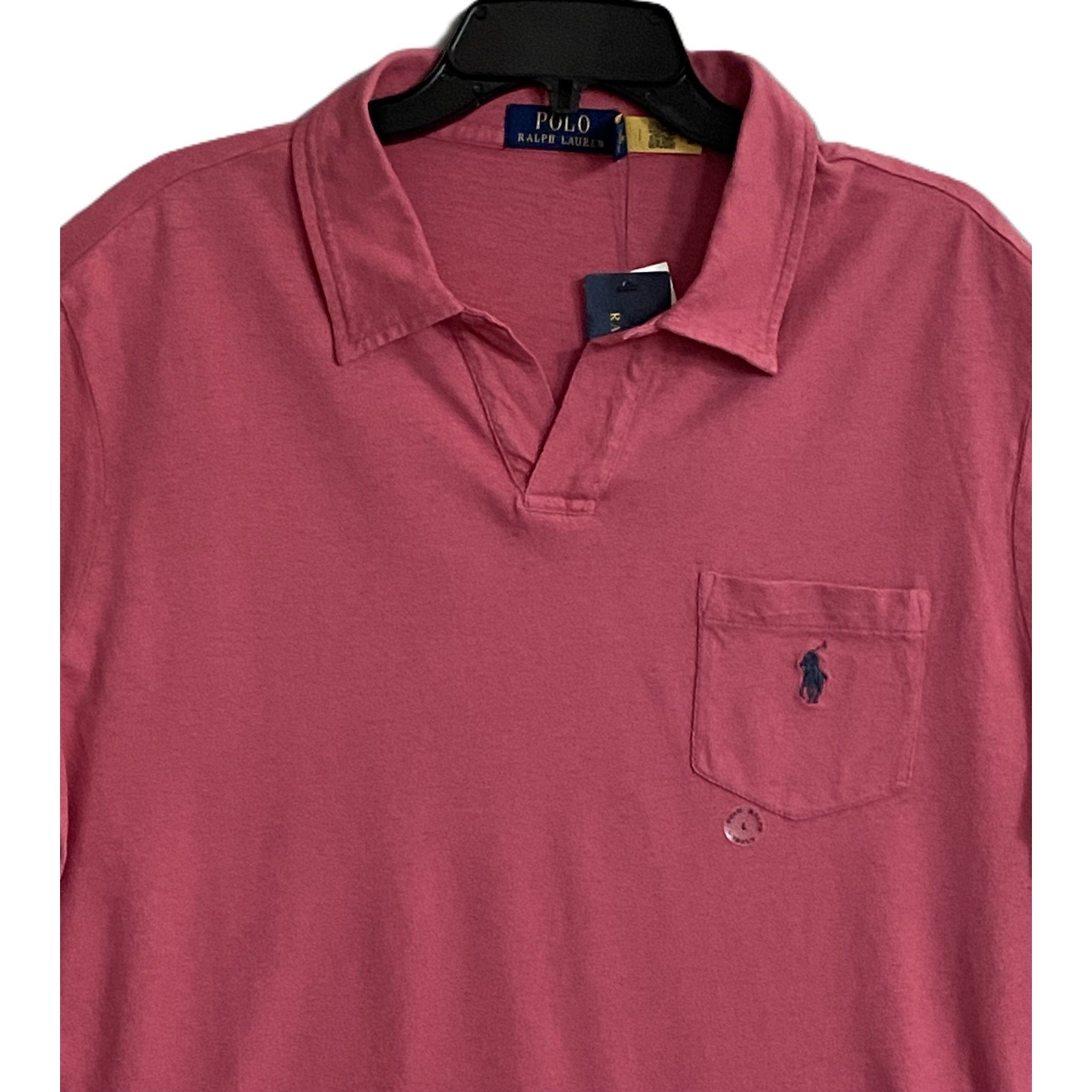 Polo Ralph Lauren Shirt Men's Medium Buttonless Polo Cotton Linen Blend Red