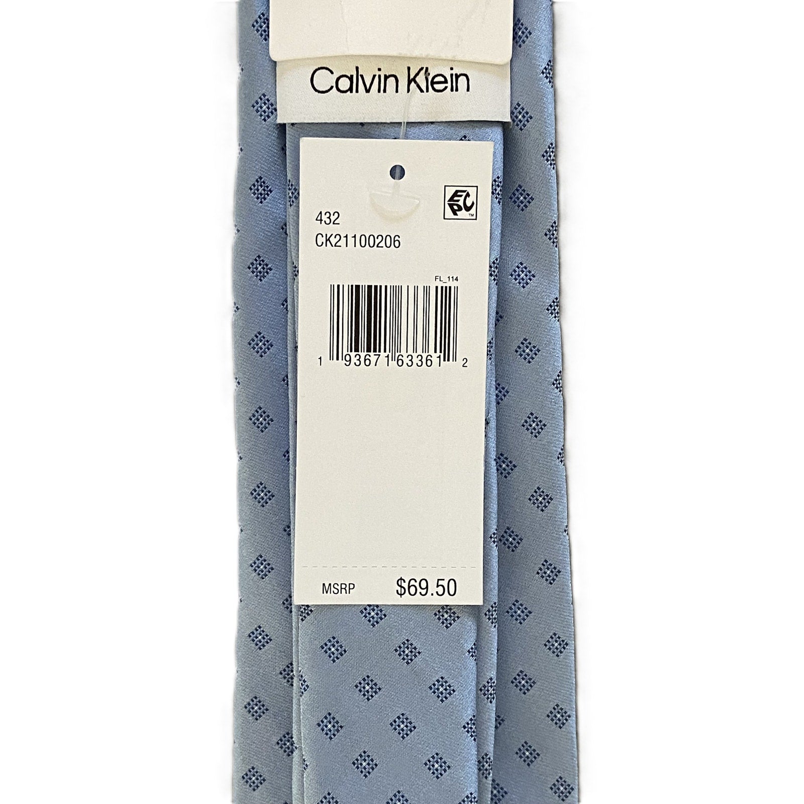 Calvin Klein Necktie Silk Blend Classic Width and Length Blue Geo