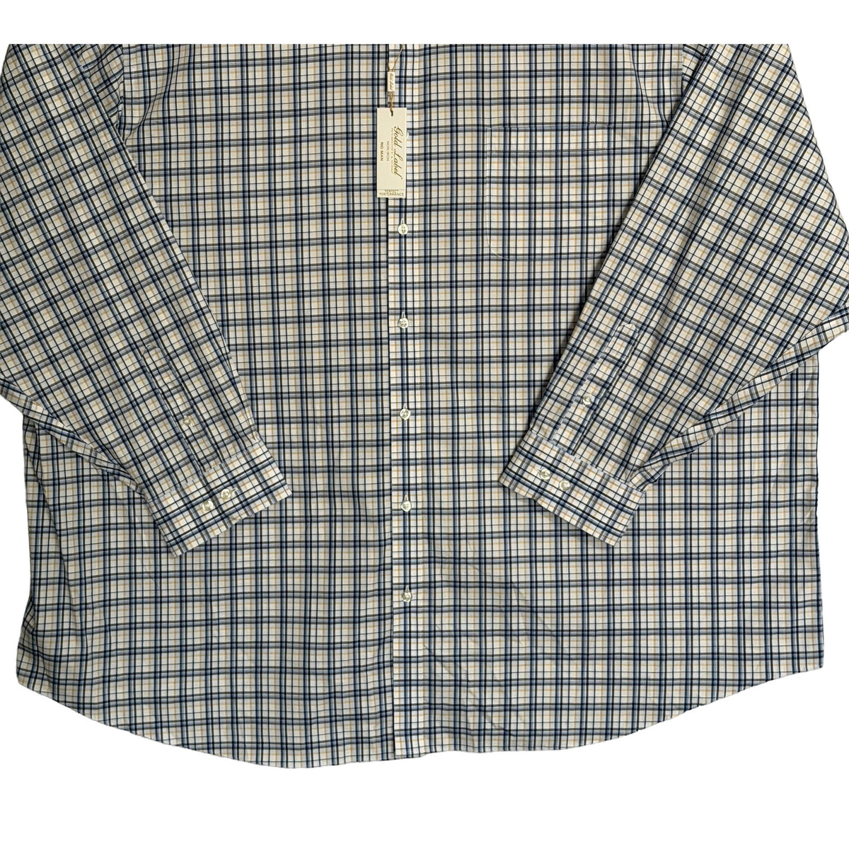 Roundtree & Yorke Performance Dress Shirt Men's 4XB LS Big & Tall Blue Plaid