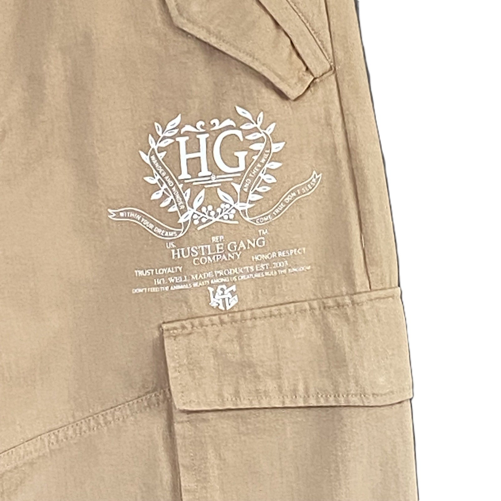 Hustle Gang Cargo Pants Men's 40"x32" Scratch Line Latte Cotton