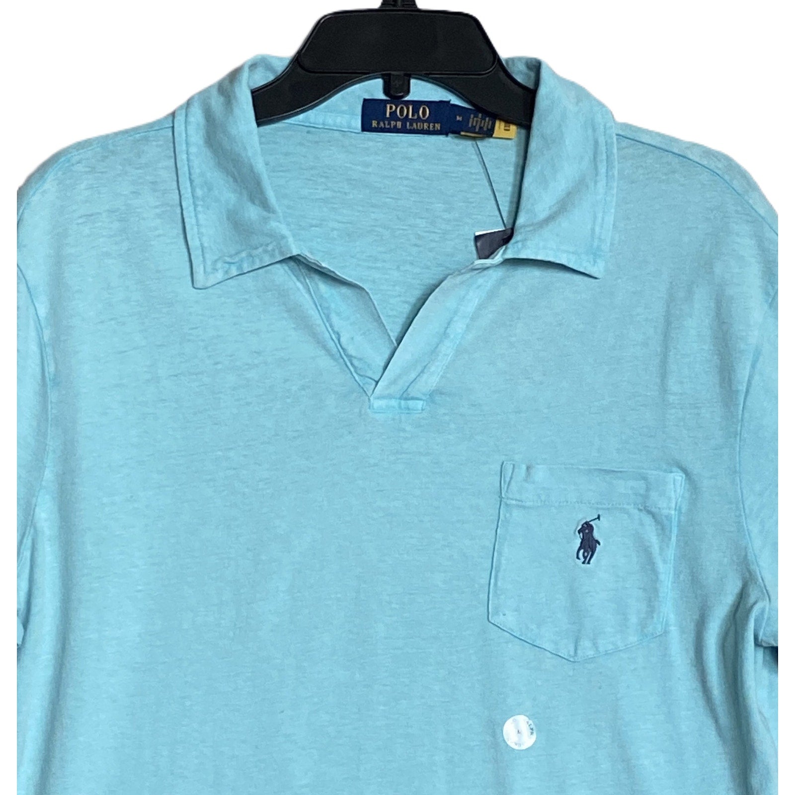 Polo Ralph Lauren Shirt Men's Medium Buttonless Polo Cotton Linen Blue