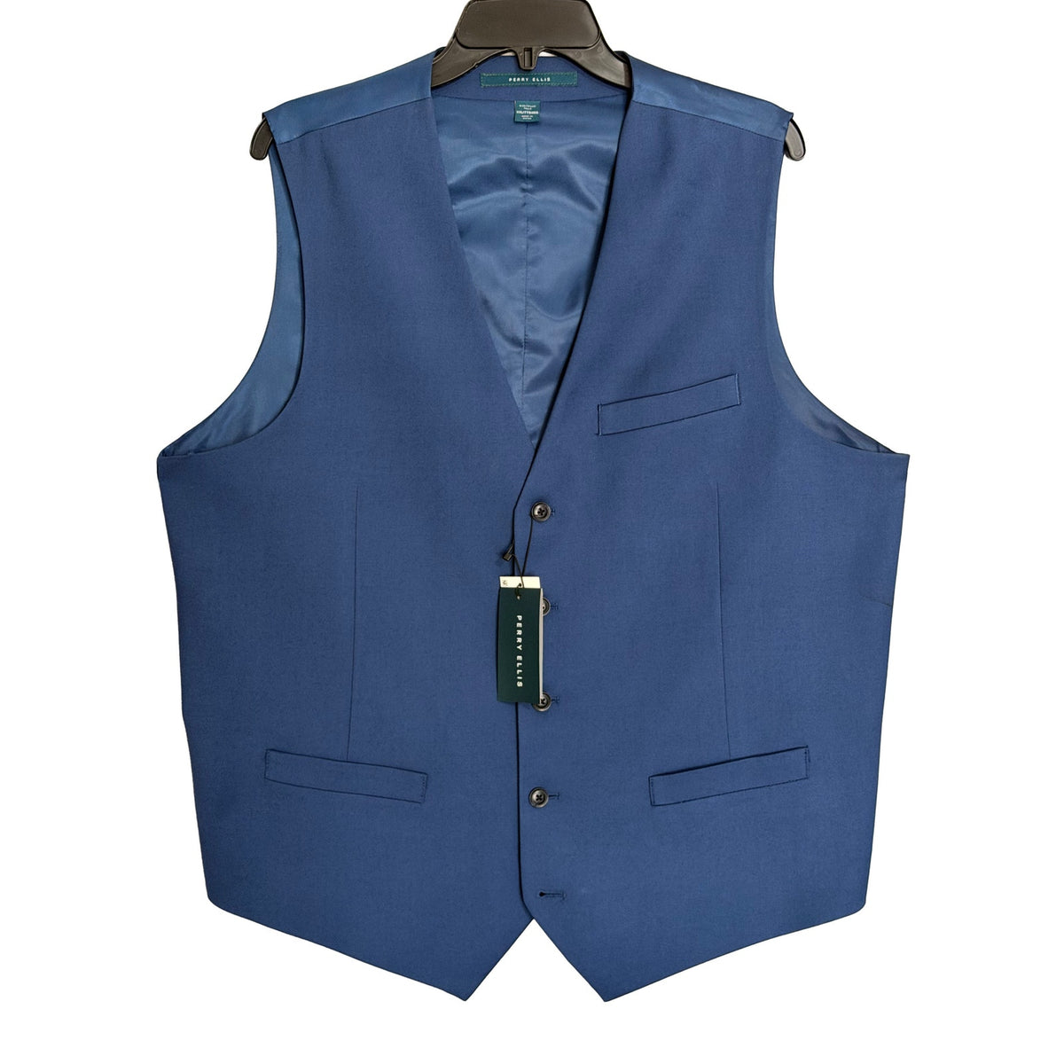 Perry Ellis Suit Vest Men's XXL Classic Fit V-Neck Stretch Fabric Lined Blue