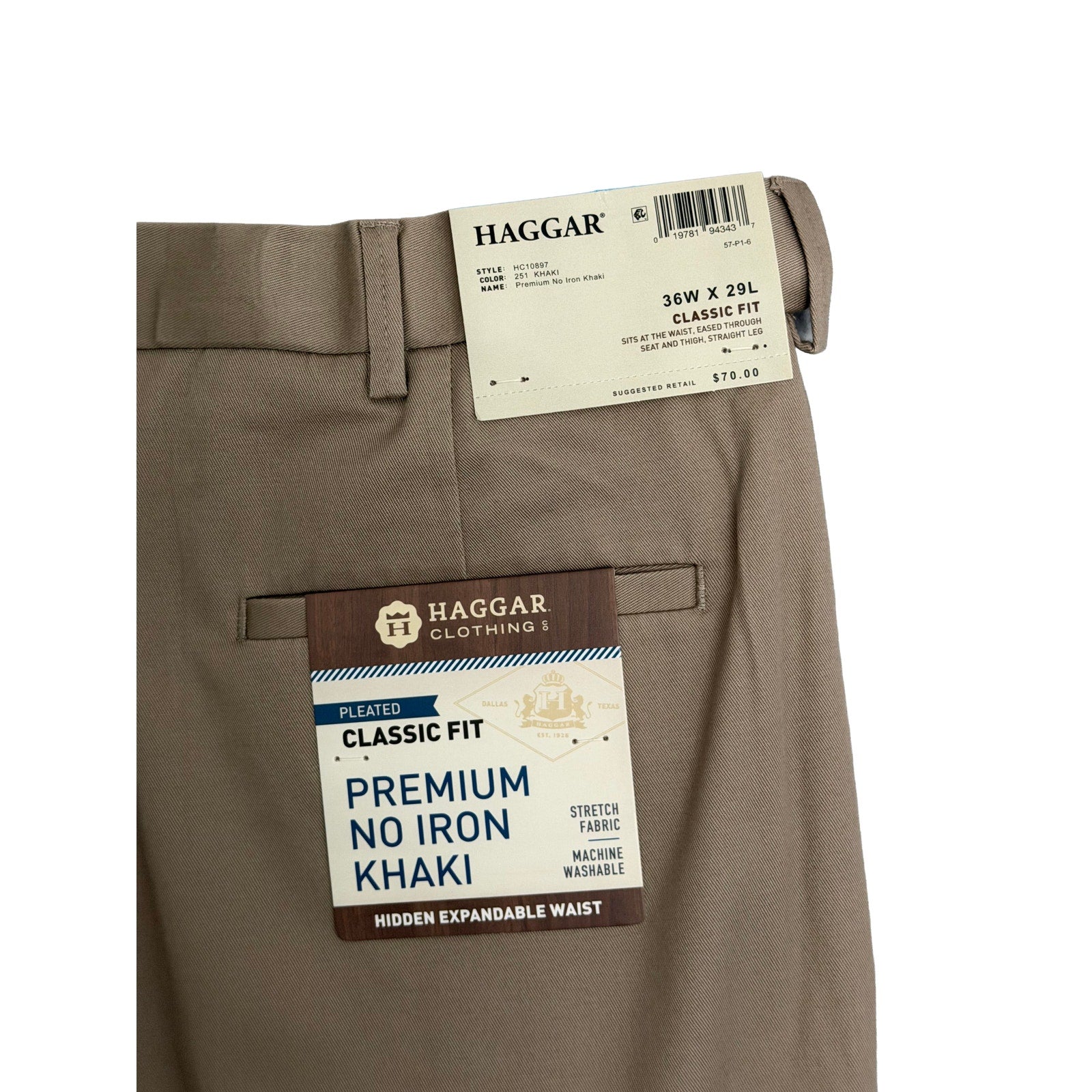 Haggar Dress Pants Men's 36"x29" Premium No Iron Khaki Pleated Front K   Prime Buy Direct