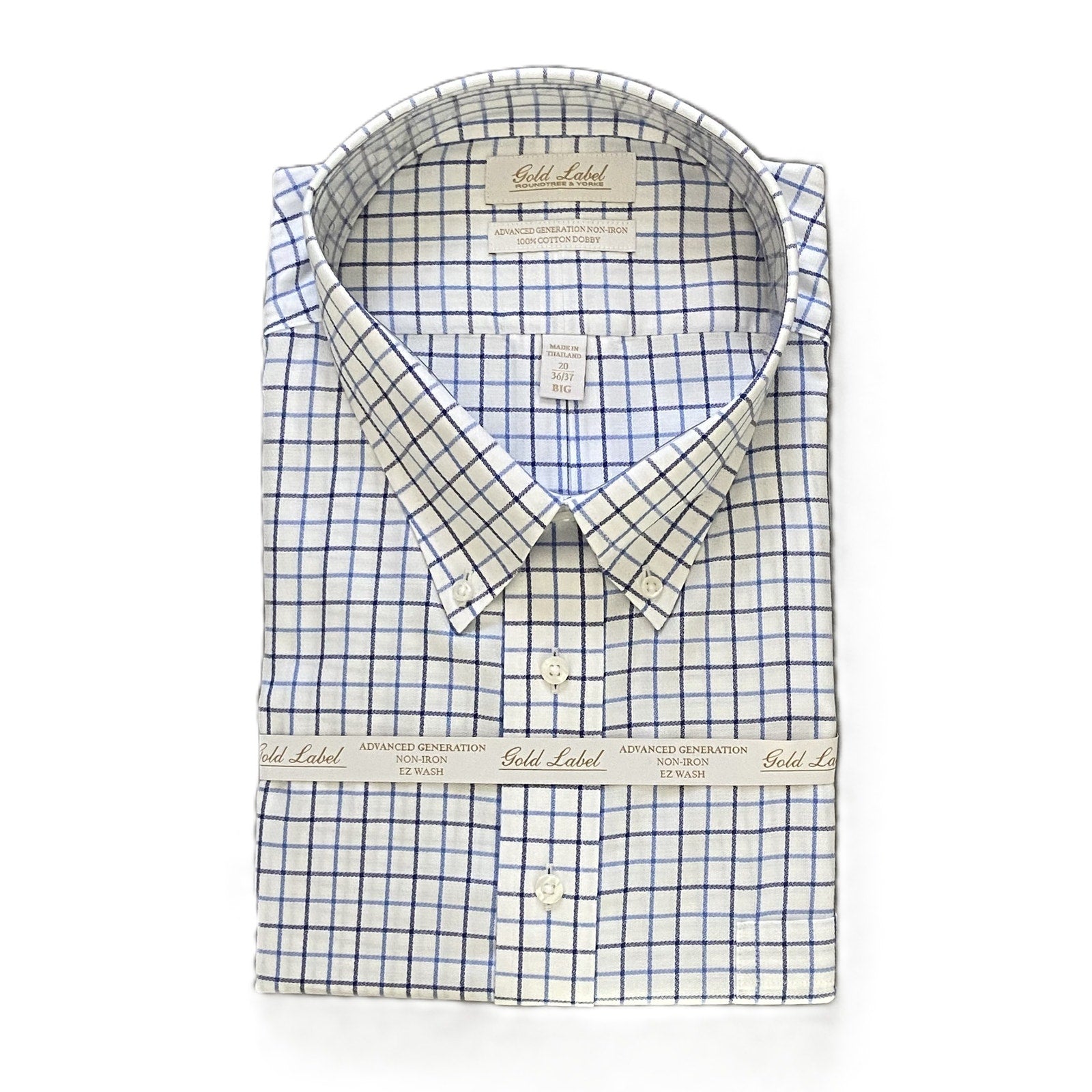 Roundtree & Yorke Shirt Big & Tall Men's 20 36/37 Blue Check Dress Shirt