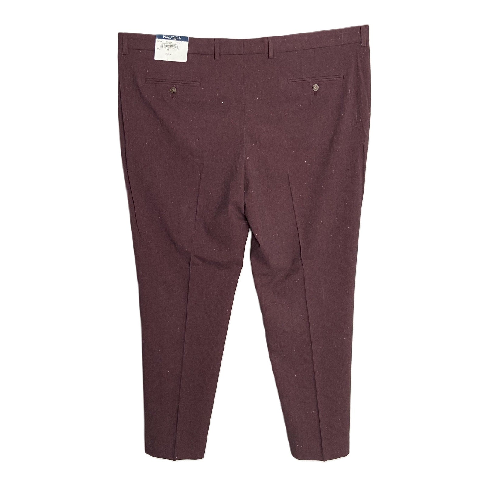 Nautica Ceylon Dress Pant Men's 46x32 Flat Front Active Stretch Burgundy