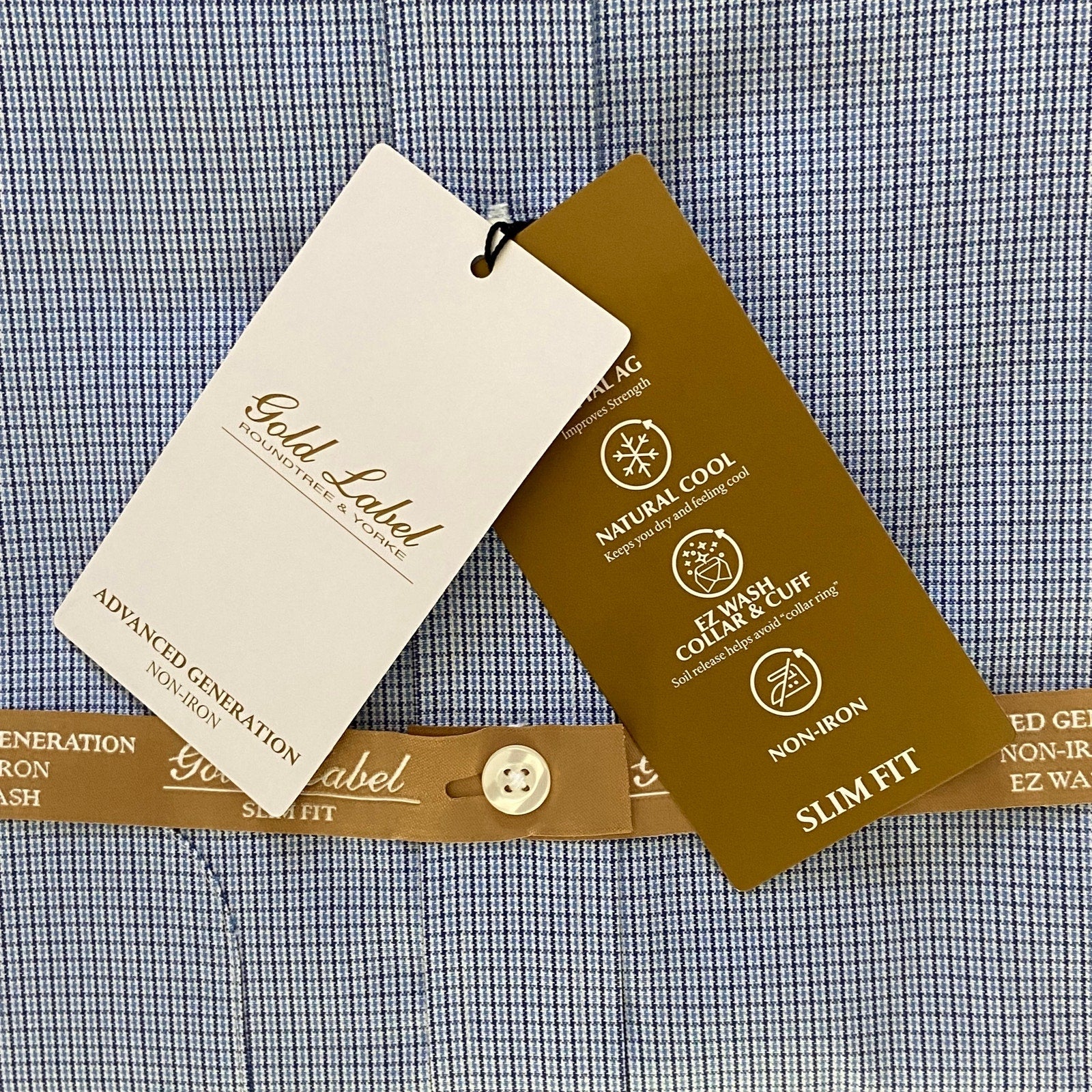 Roundtree & Yorke Shirt Men's 14.5 32 Slim Fit Cotton Pinpoint Blue Check