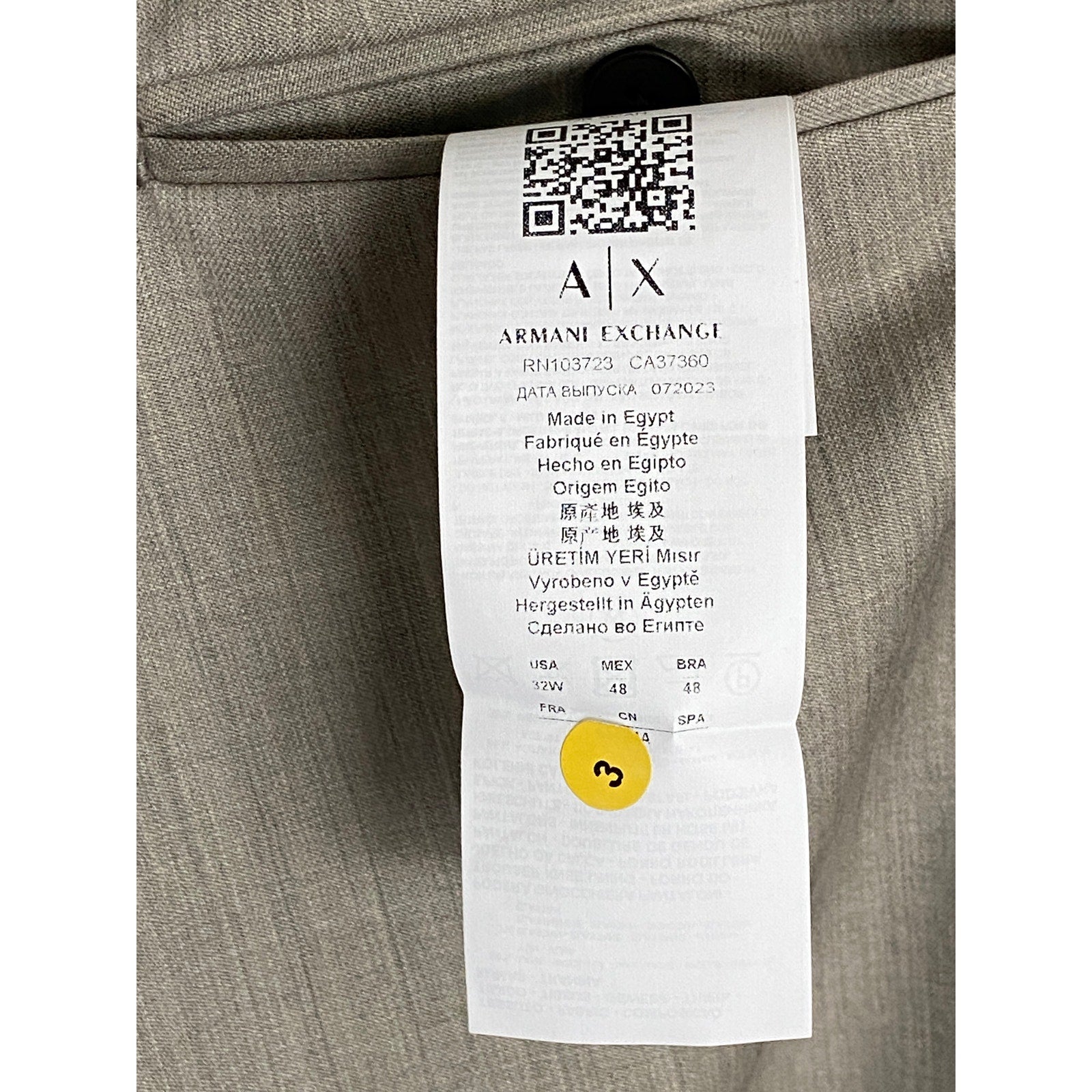 Armani Exchange Pants Men's 32W Dress Pant Raw Hem Wool Taupe Heather