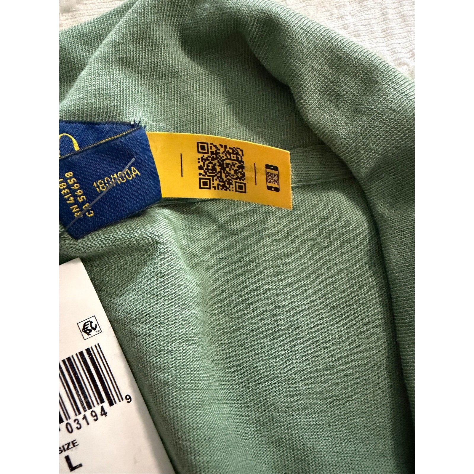 Polo Ralph Lauren Shirt Men's Large Buttonless Polo Cotton Linen Blend Green