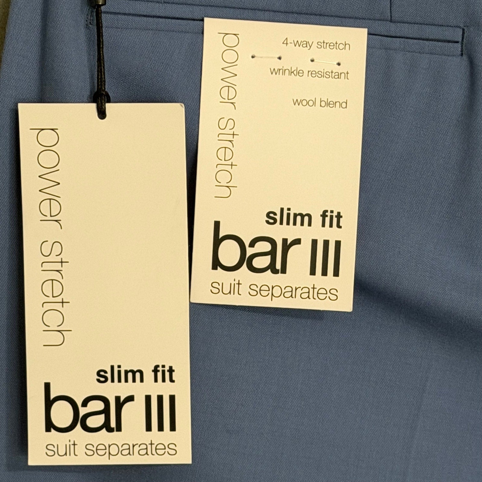 Bar III Dress Pants Men's 30"x30" Slim Fit Wool Blend Stretch Light Blue