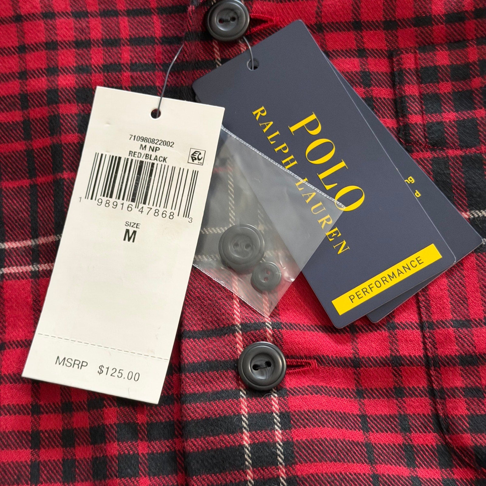 Polo Ralph Lauren Men's Medium Performance Camp Shirt Classic Fit Red Black