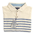 Daniel Cremieux Shirt Men's Large Long Sleeve Polo Shirt Cream Blue Stripe