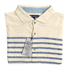 Daniel Cremieux Shirt Men's Large Long Sleeve Polo Shirt Cream Blue Stripe
