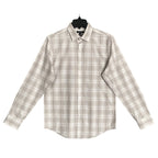 Alfani Dress Shirt Men's Small Button-Up Light Brown Window Pane Cotton