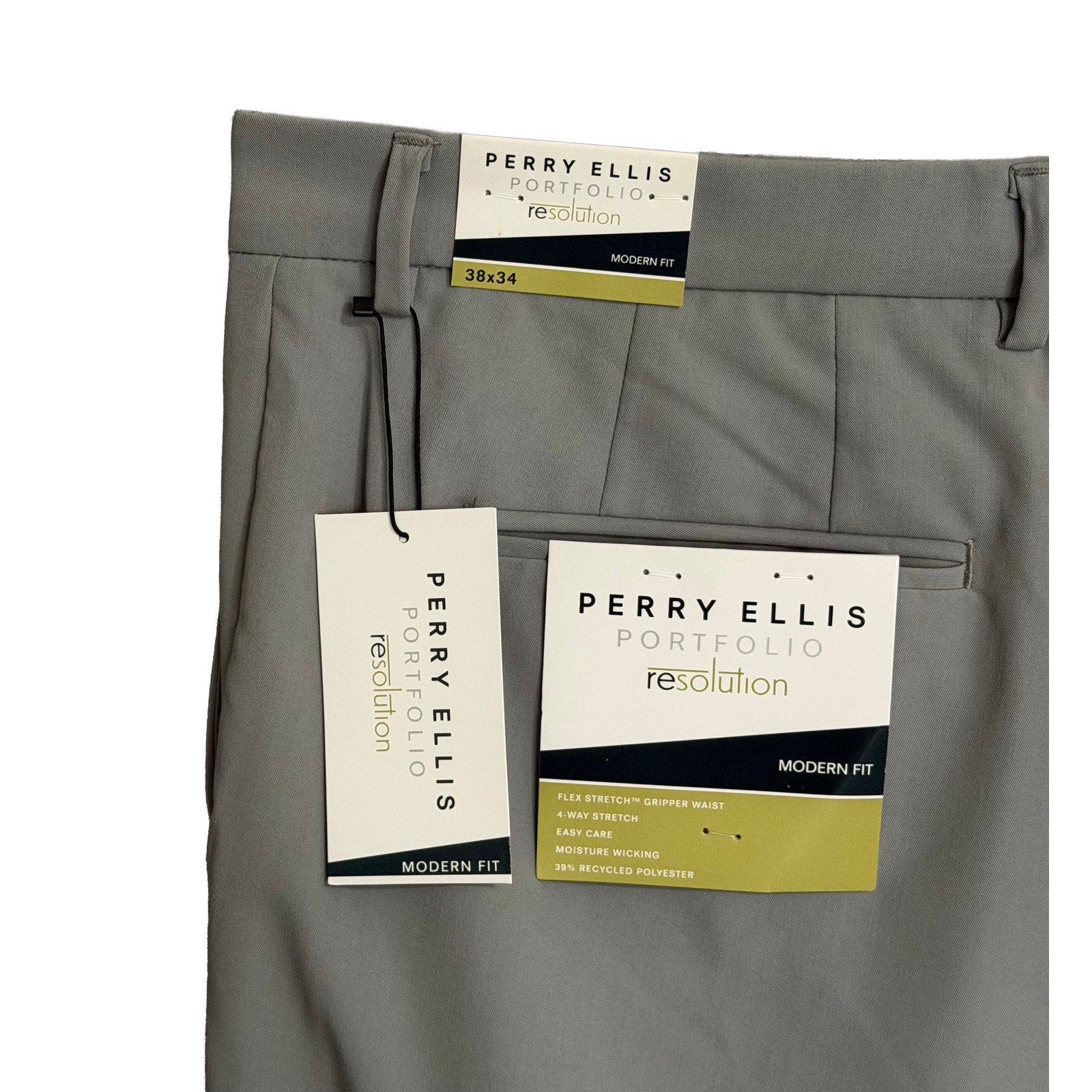 Perry Ellis Portfolio Pants Men's 38x34 Modern Fit Dress Pant Chiseled Stone
