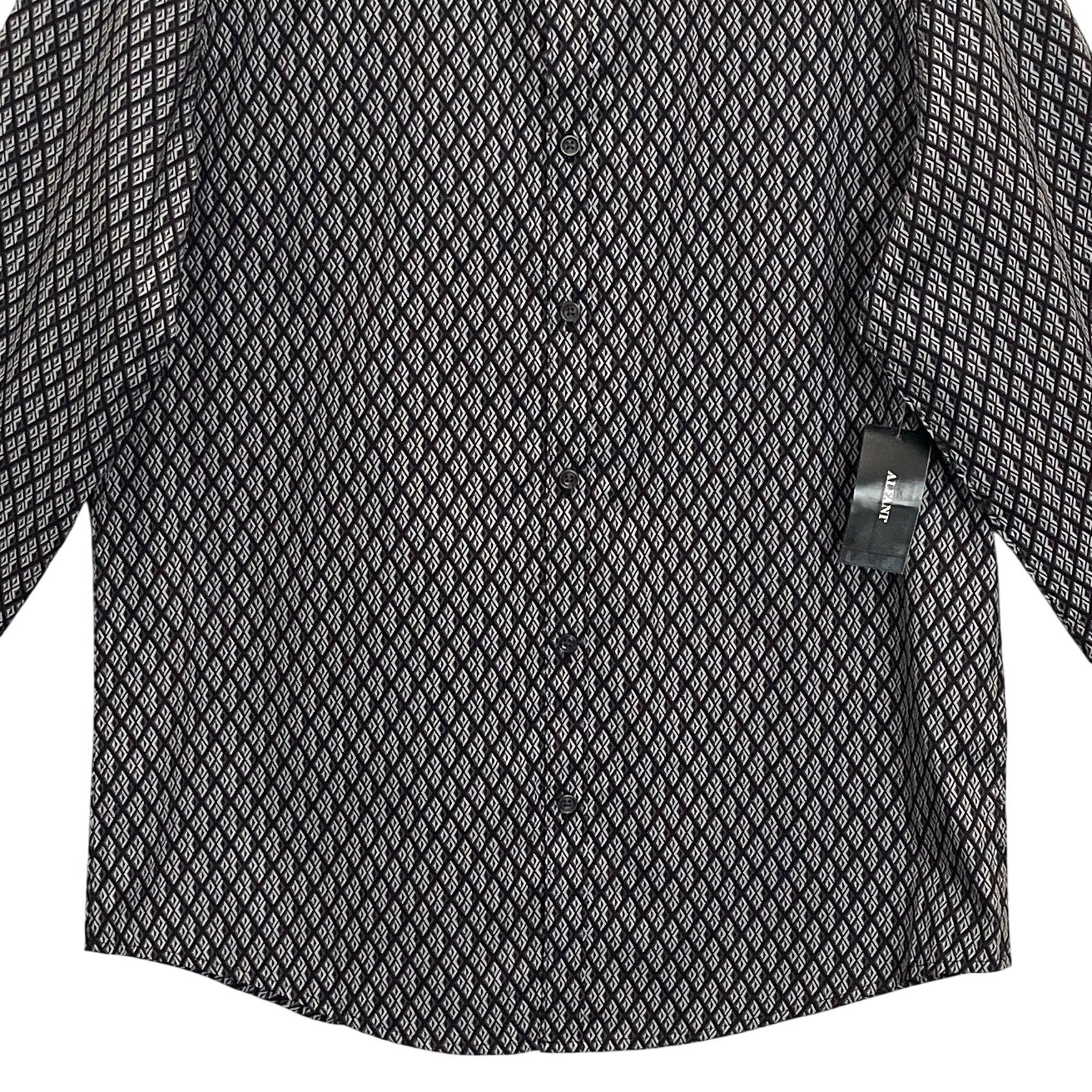Alfani Dress Shirt Men's Medium Button-Up Cotton Long Sleeve Black Geo Print