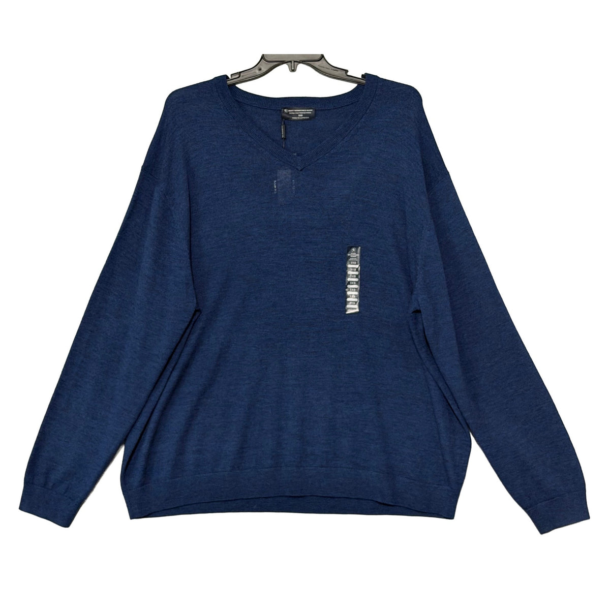 Hart Schaffner Marx Sweater Men's 3XB Big & Tall V-Neck Merino Wool Blue Heather