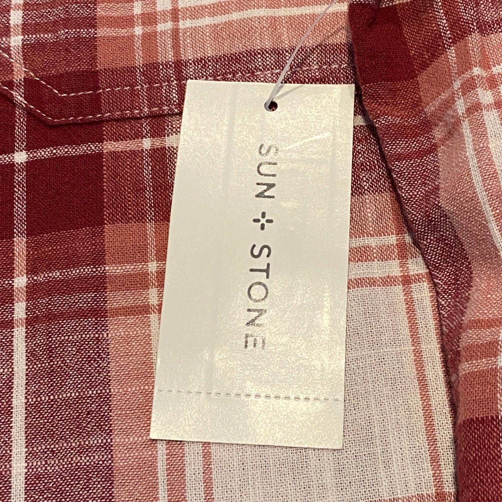 Sun + Stone Shirt Men's Small Woven Long Sleeve Button Up Raspberry Plaid