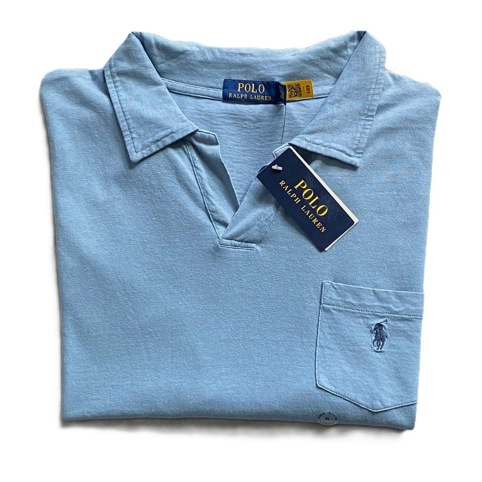 Polo Ralph Lauren Shirt Men's XL Buttonless Polo Cotton Linen Blue