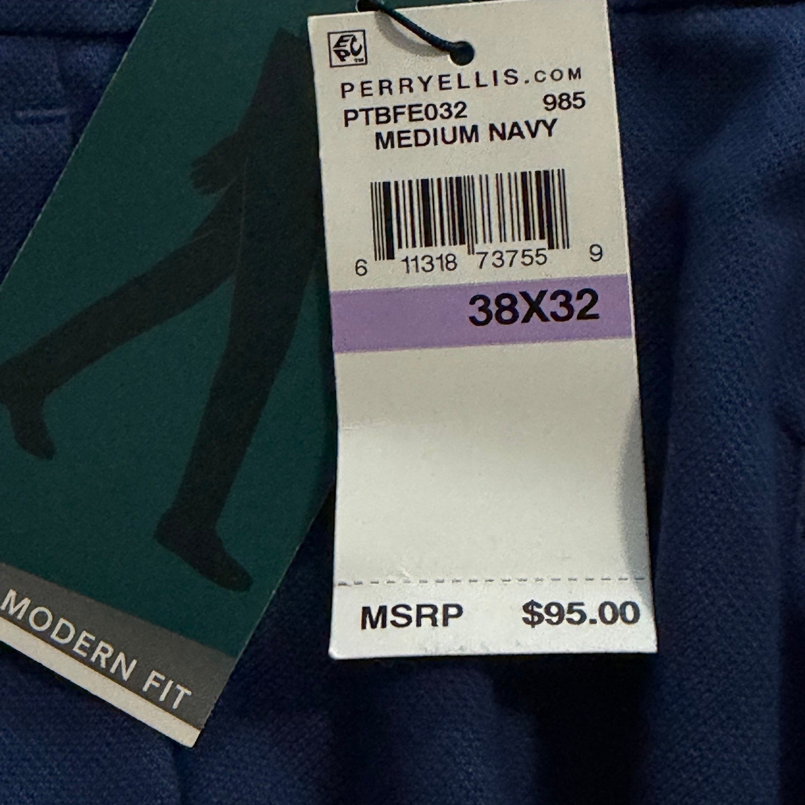 Perry Ellis Portfolio Pants Men's 38"x32" Dress Pants Modern Fit Navy