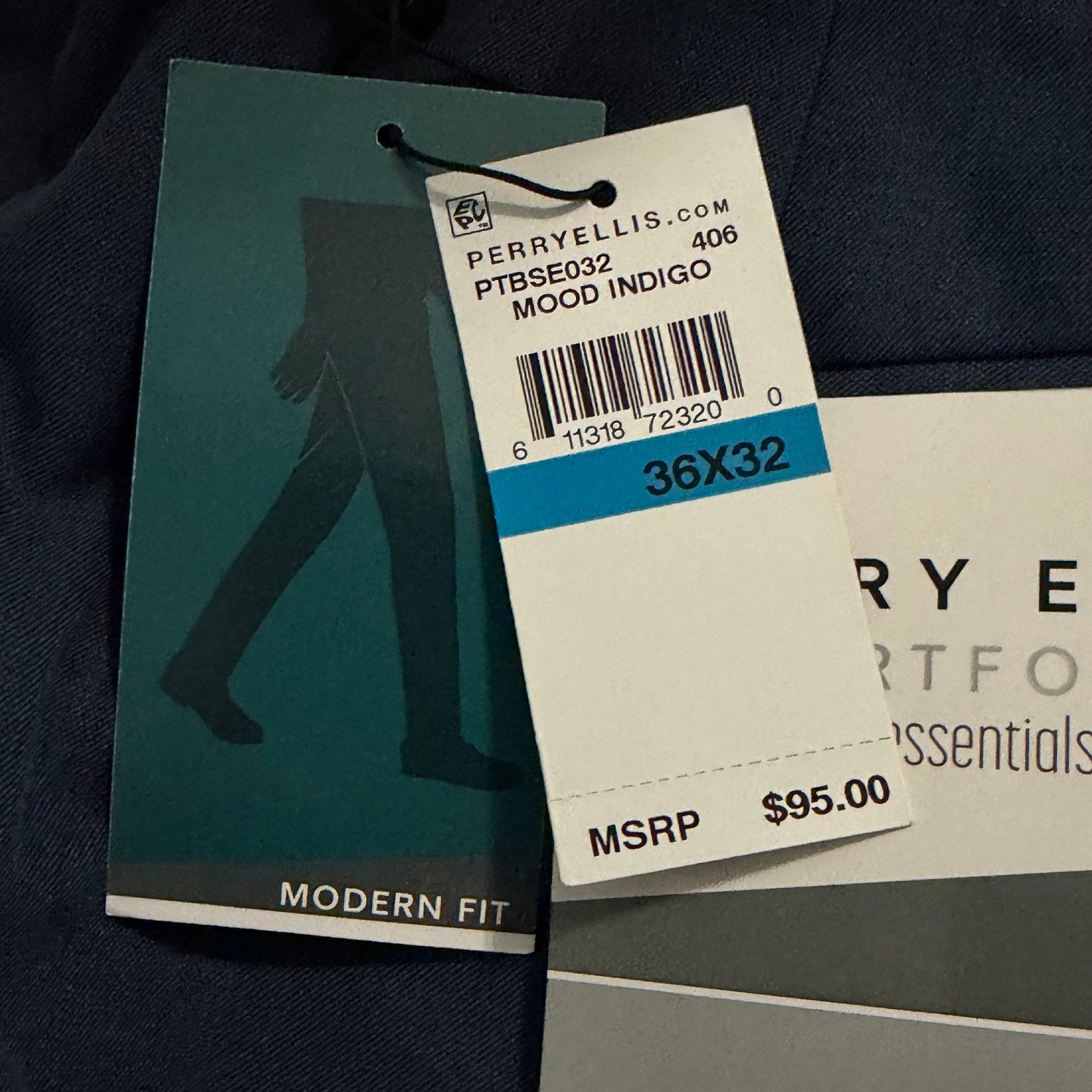 Perry Ellis Portfolio Pants Men's 36"x32" Modern Fit Dress Pants Mood Indigo