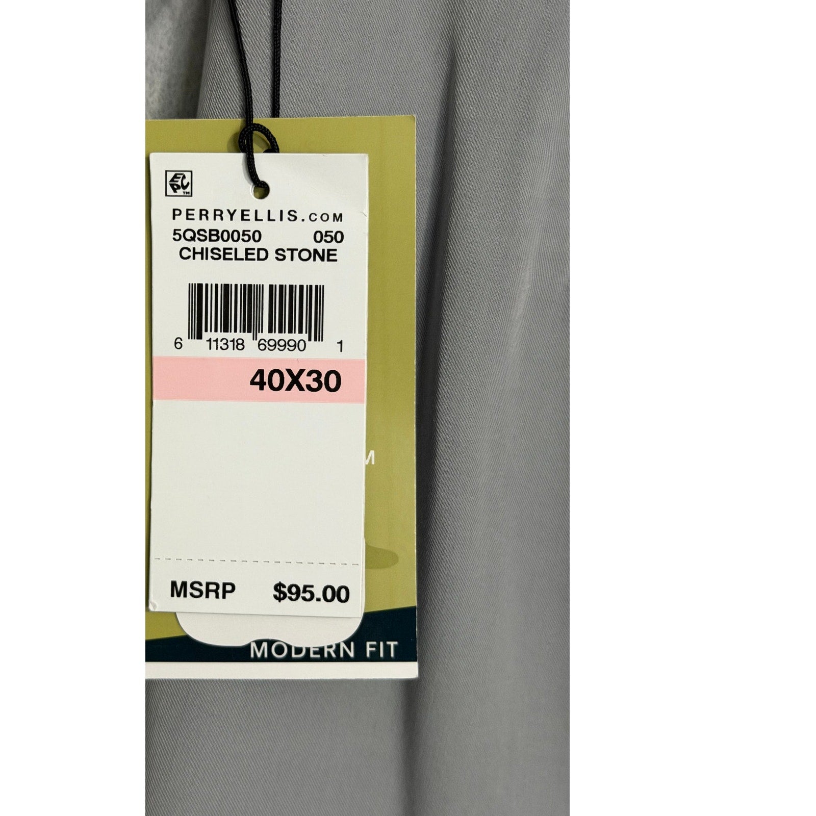 Perry Ellis Portfolio Pants Men's 40x30 Modern Fit Dress Pant Chiseled Stone
