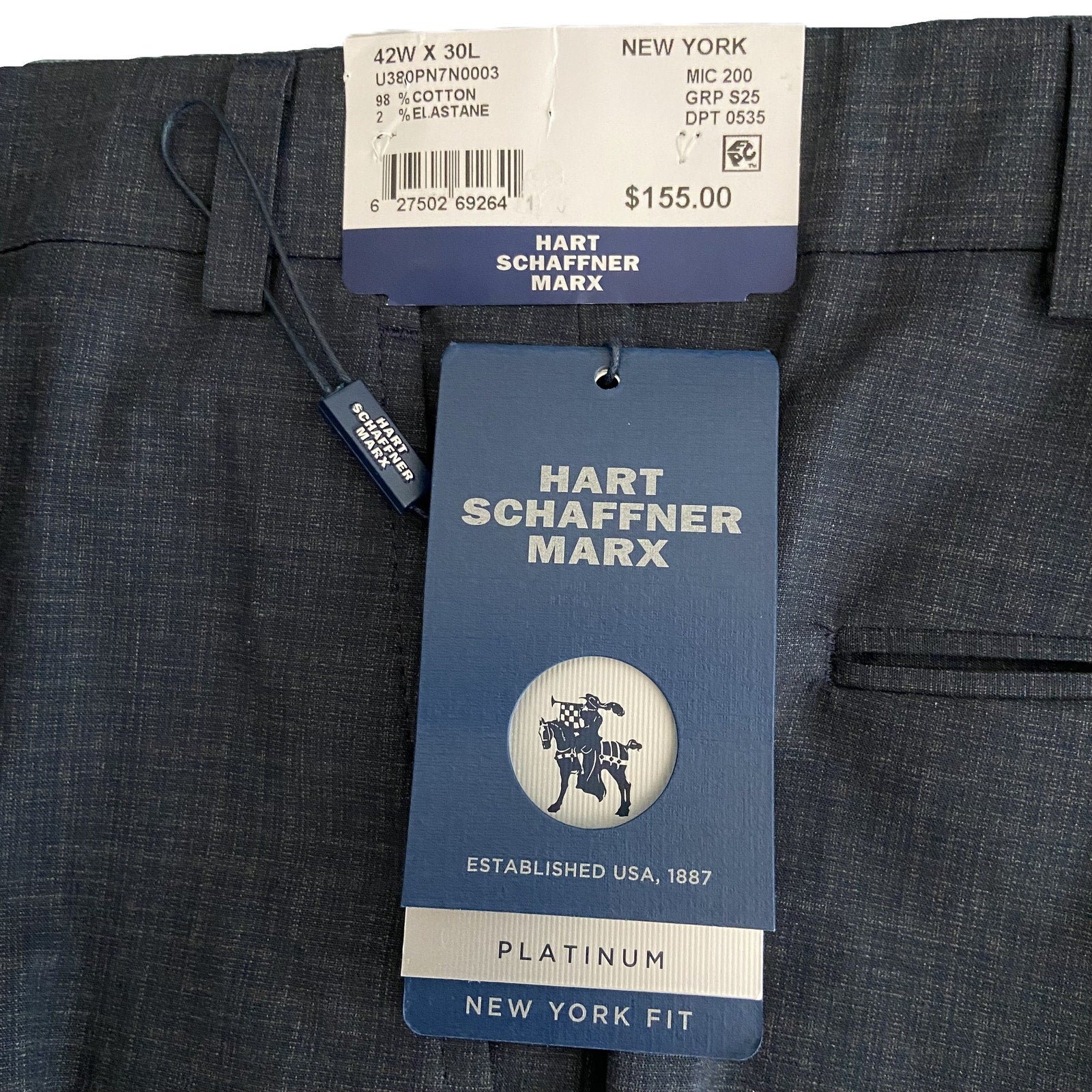 Hart Schaffner Marx Pant Men's 42x30 Dress Pant Platinum New York Fit Blue