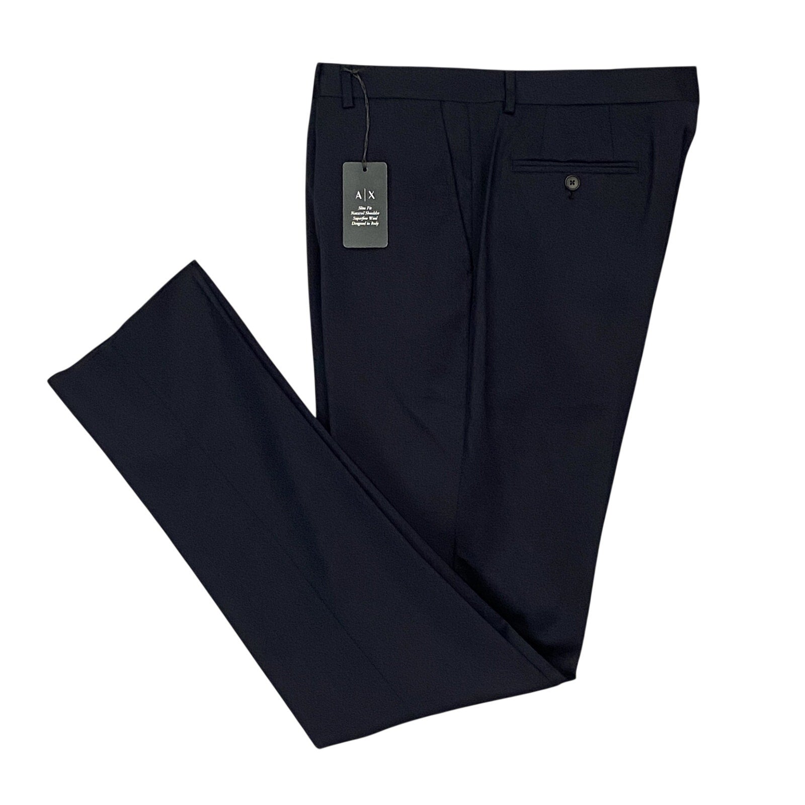 Armani Exchange Pants Men's 42W Pant Flat Front Raw Hem Stretch Wool Black