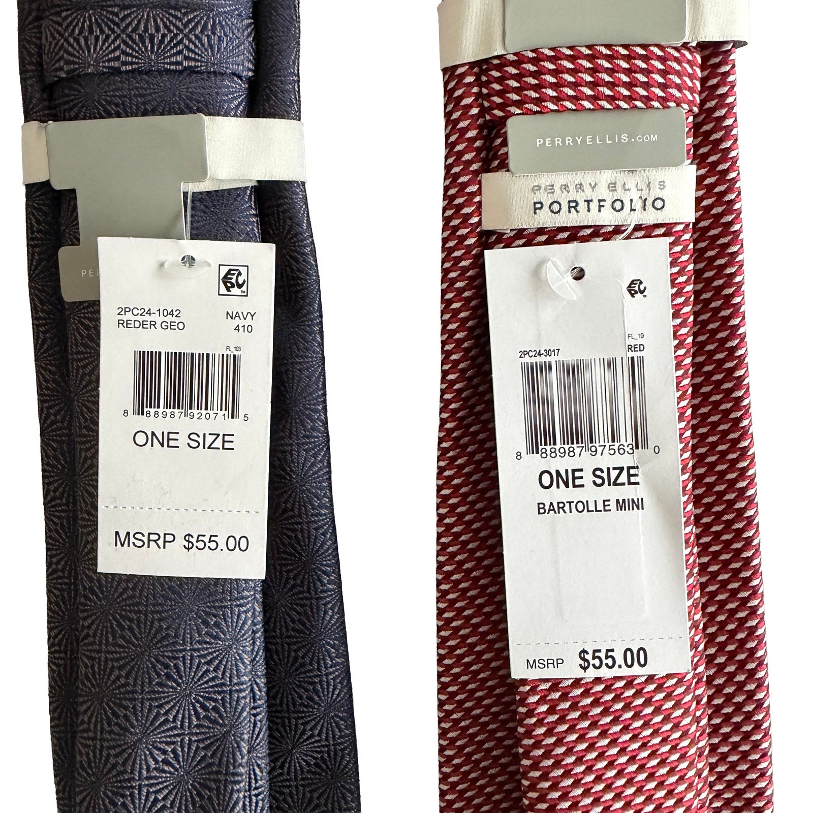 Perry Ellis Portfolio Men's Ties Lot of 2 Red Bartolle Mini & Navy Reder Geo