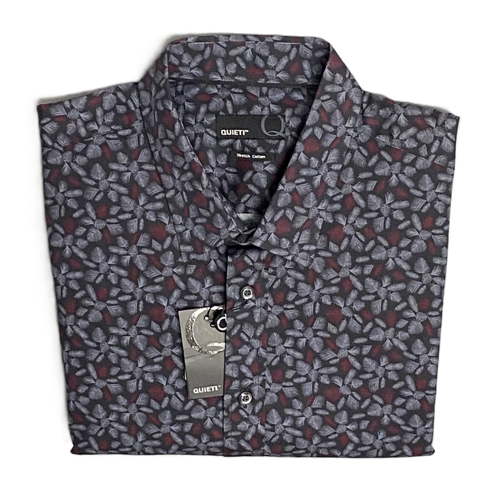 Quieti Button-Up Shirt Men's XXL Long Sleeve Stretch Cotton Black Red Floral