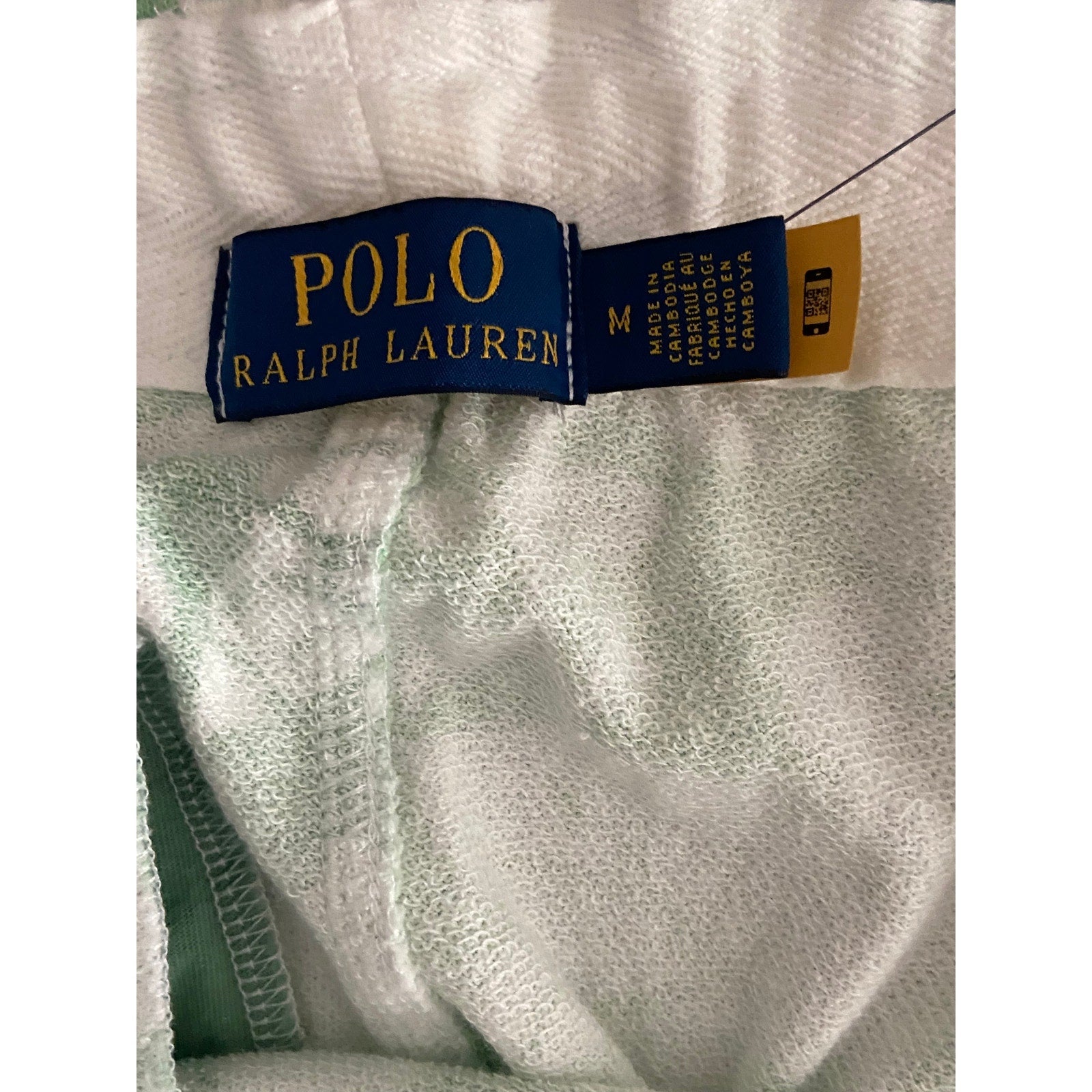 Polo Ralph Lauren Shorts Men's Medium Fleece Shorts Drawstring Green White NEW