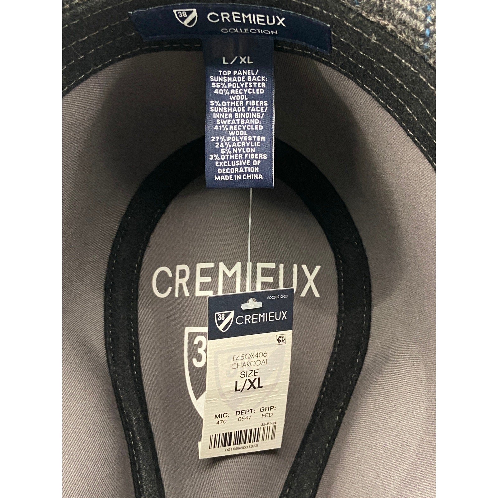 Daniel Cremieux 38 Blue Label Wool Blend Fedora Hat Large/XL Charcoal