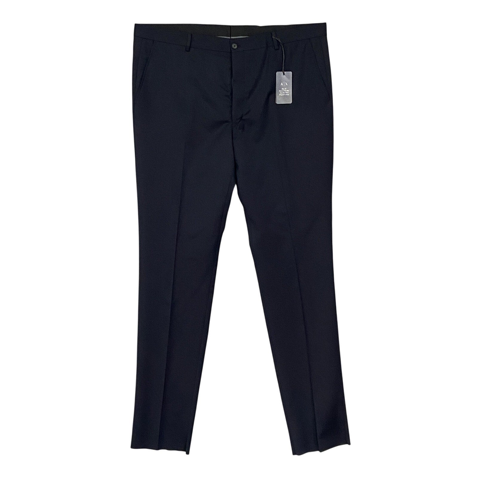 Armani Exchange Pants Men's 42W Pant Flat Front Raw Hem Stretch Wool Black