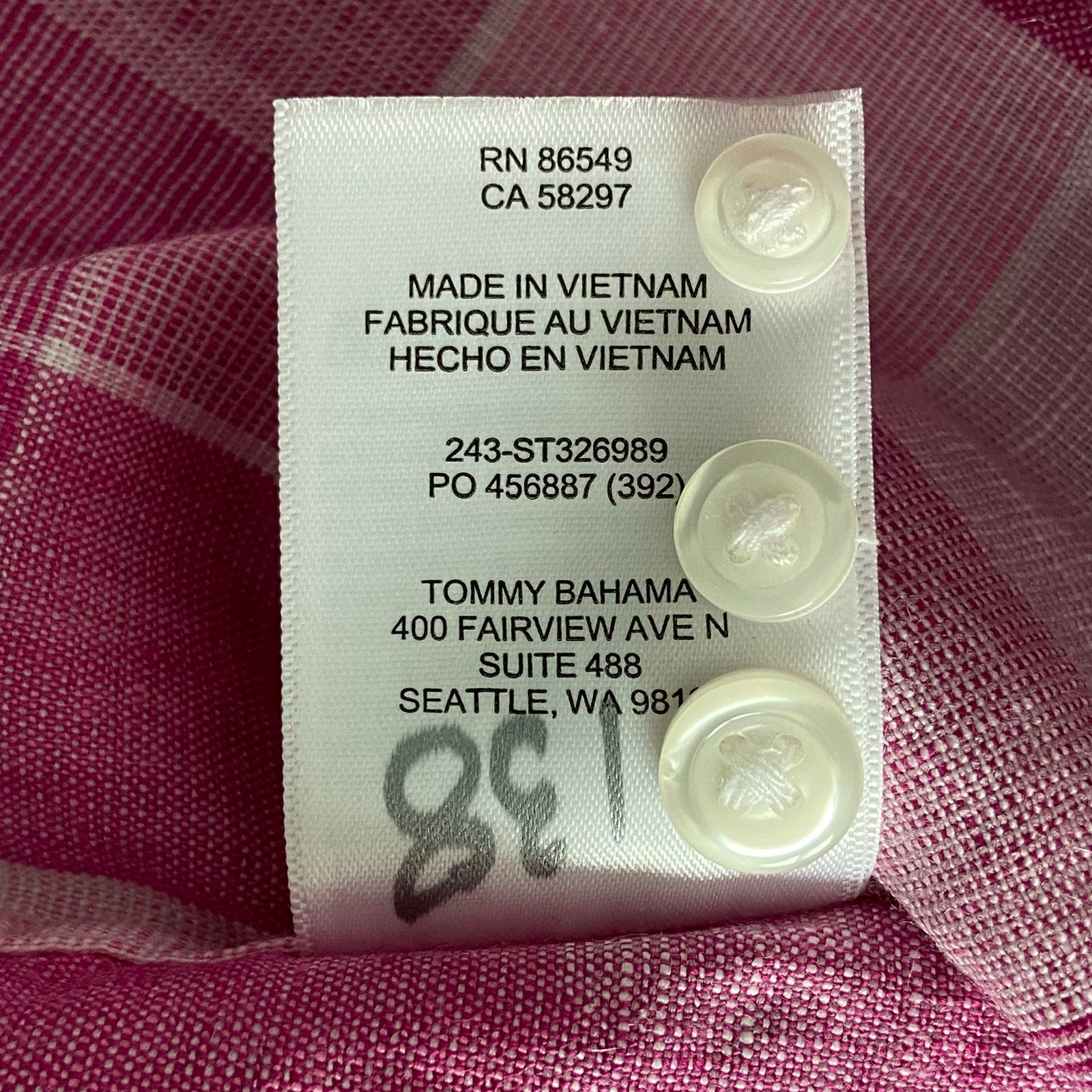 Tommy Bahama Shirt Men's XL "Barbados Breeze Stretch" Shirt Pink Linen Blend