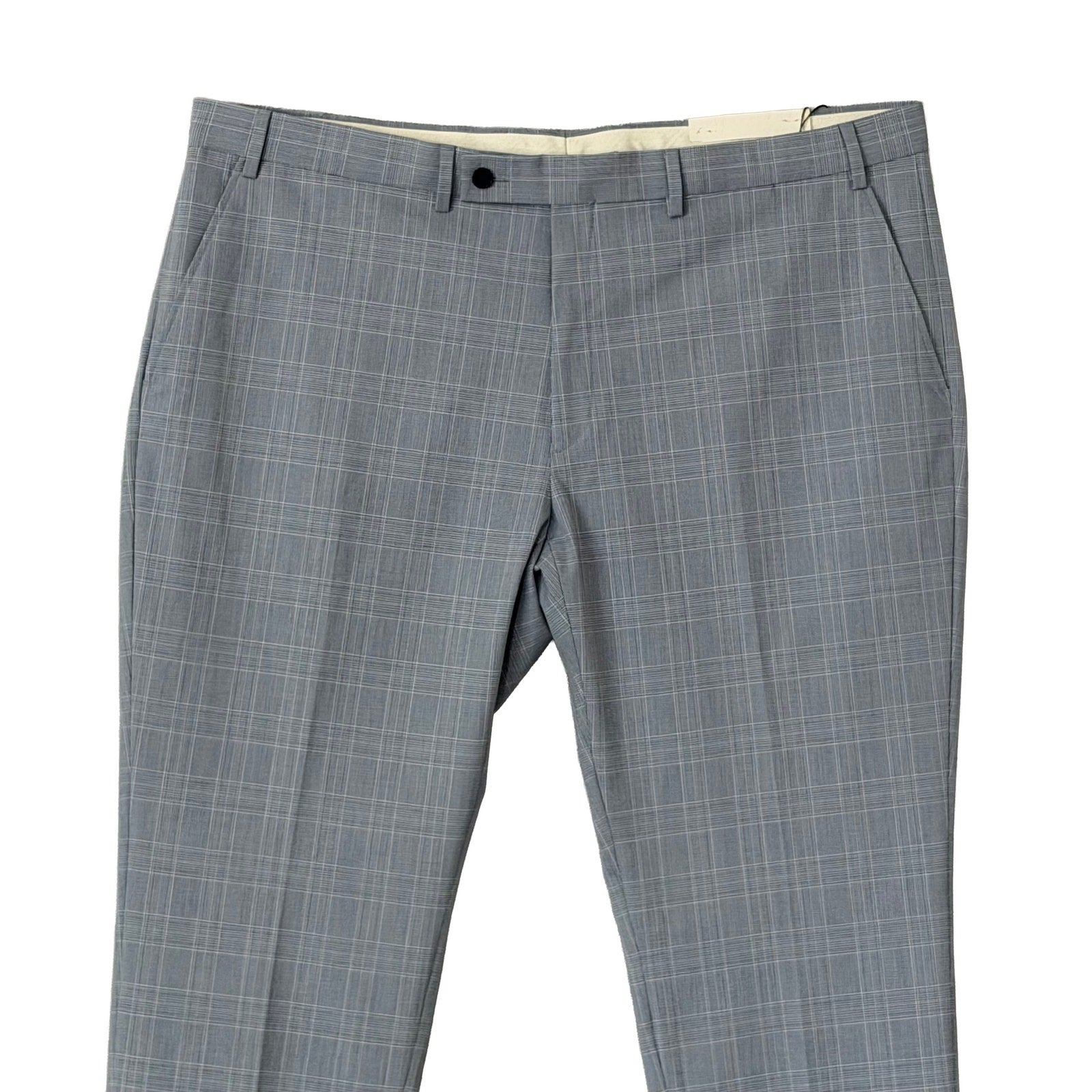 Calvin Klein Dress Pant Men's 42"x30" Slim Fit Flat Front Stretch Blue Plaid