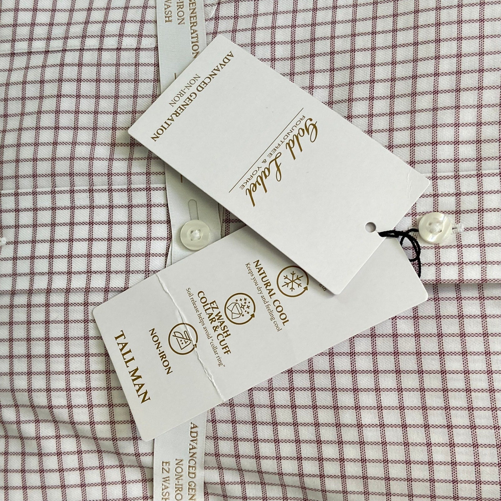 Roundtree & Yorke Shirt Big & Tall Men's 20 36/37 Dress Shirt Wine Check