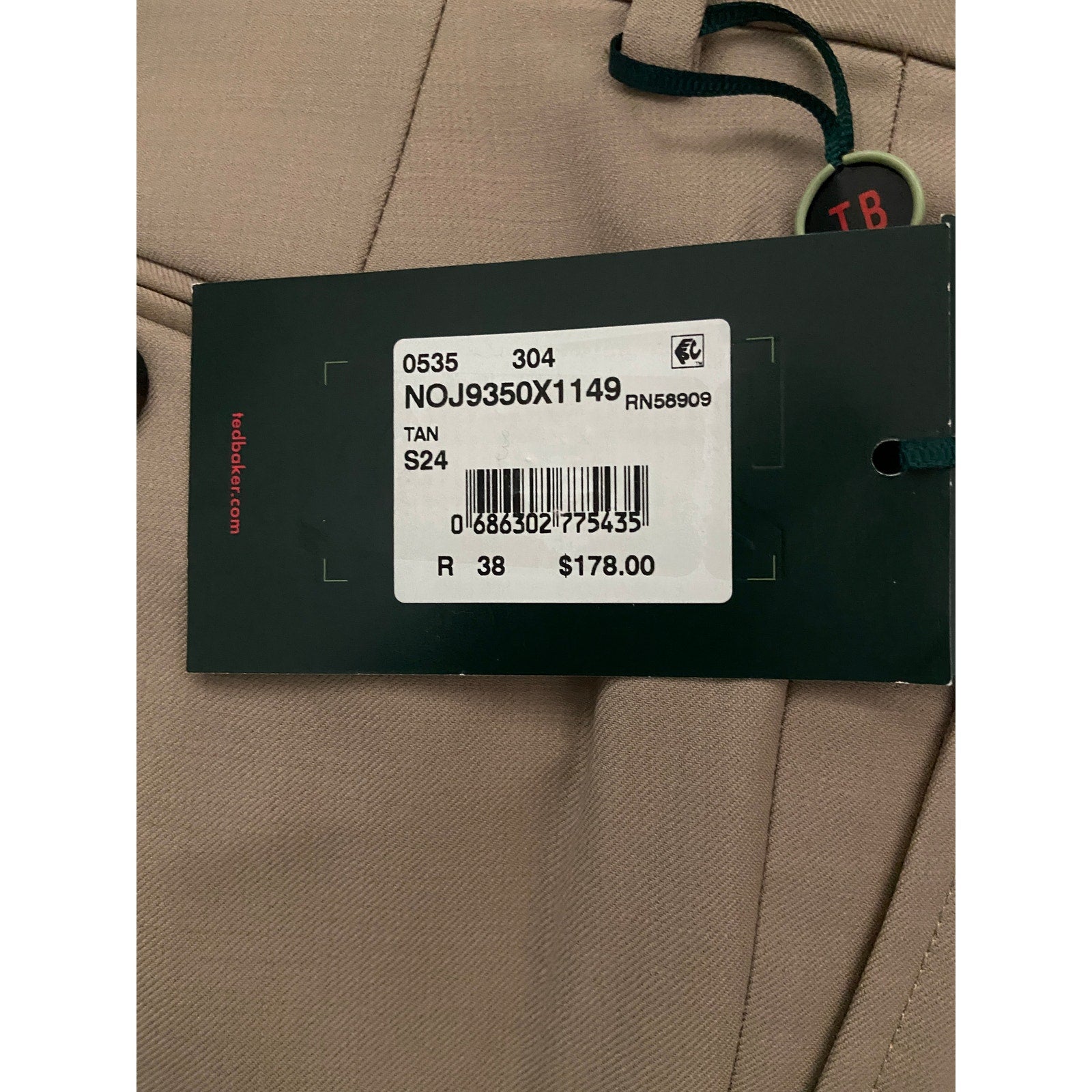 Ted Baker London Joey Pant Men's 38R Wool Dress Pant Solid Tan Raw Hem