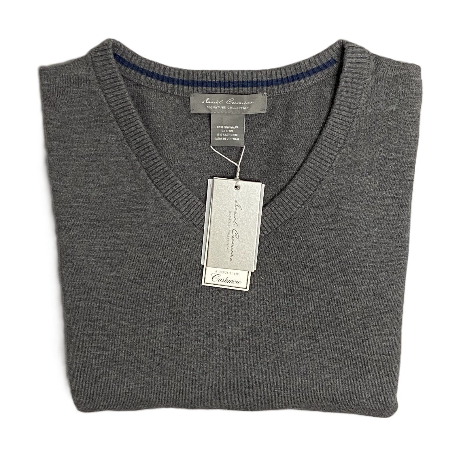 Daniel Cremieux V-Neck Sweater Men's XL Pima Cotton Cashmere Blend Gray