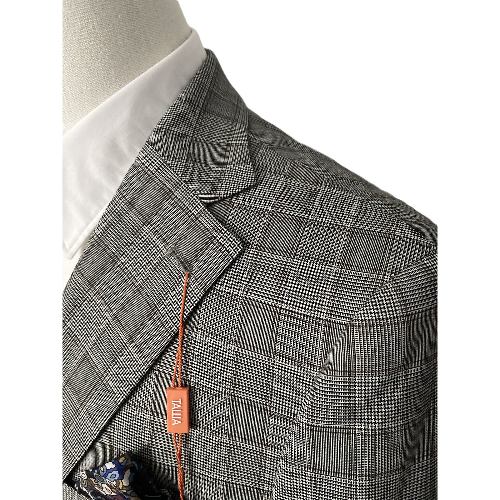 Tallia Men's 38 Regular Suit Jacket Stretch Wool Blend Cream/Brown Plaid