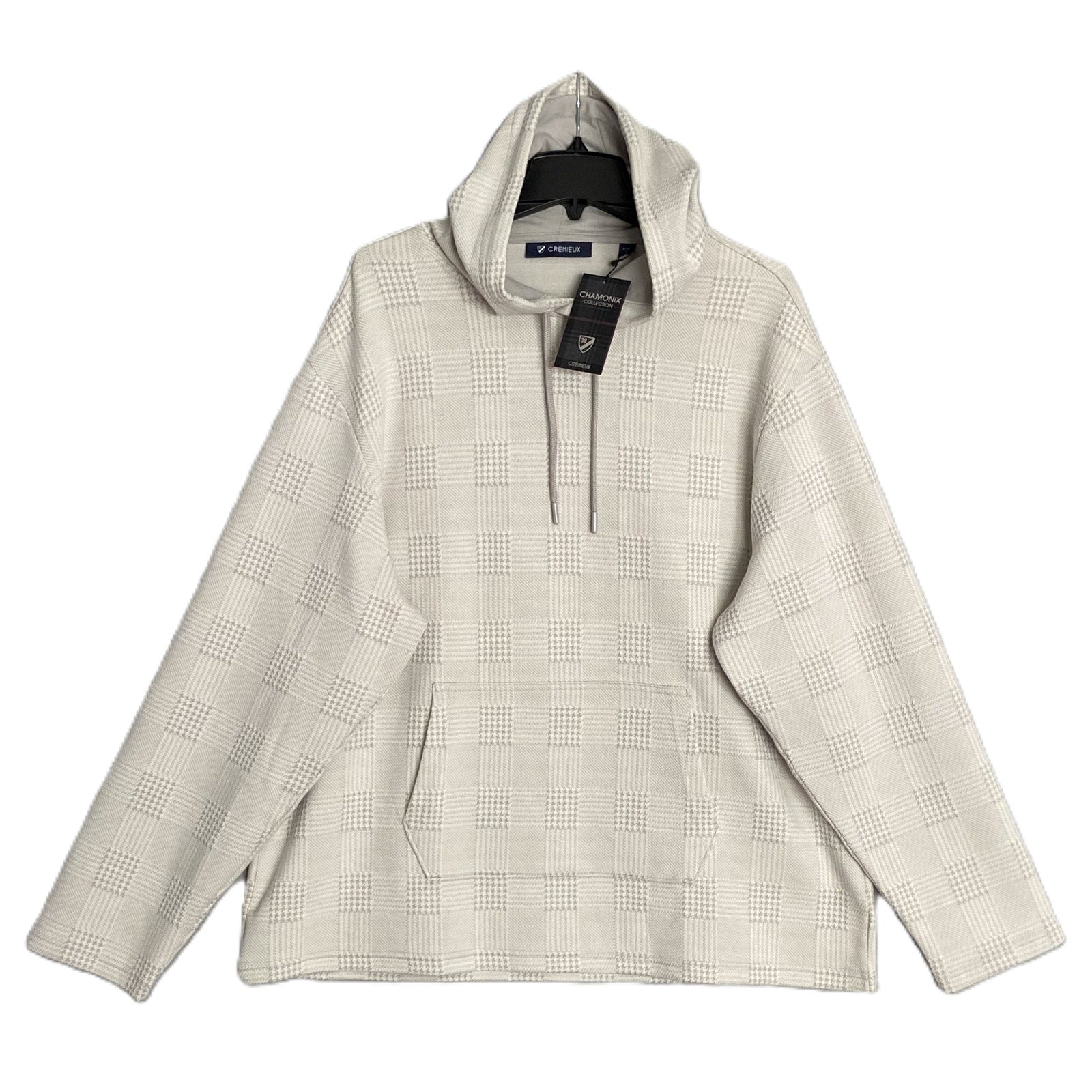 Daniel Cremieux 38 Hoodie Men's XXL Drawstring Hood Lt Grey Heather Check