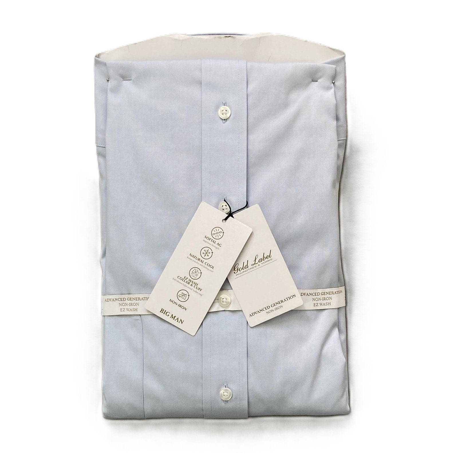 Roundtree & Yorke Shirt Big & Tall Men's 20 36 Dress Shirt Light Blue