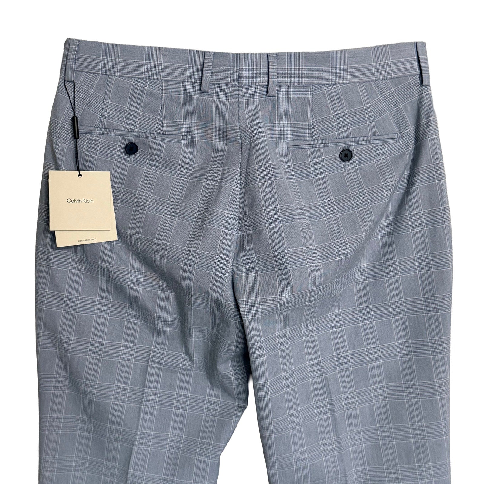 Calvin Klein Dress Pant Men's 34"x29" Slim Fit Flat Front Stretch Blue Plaid