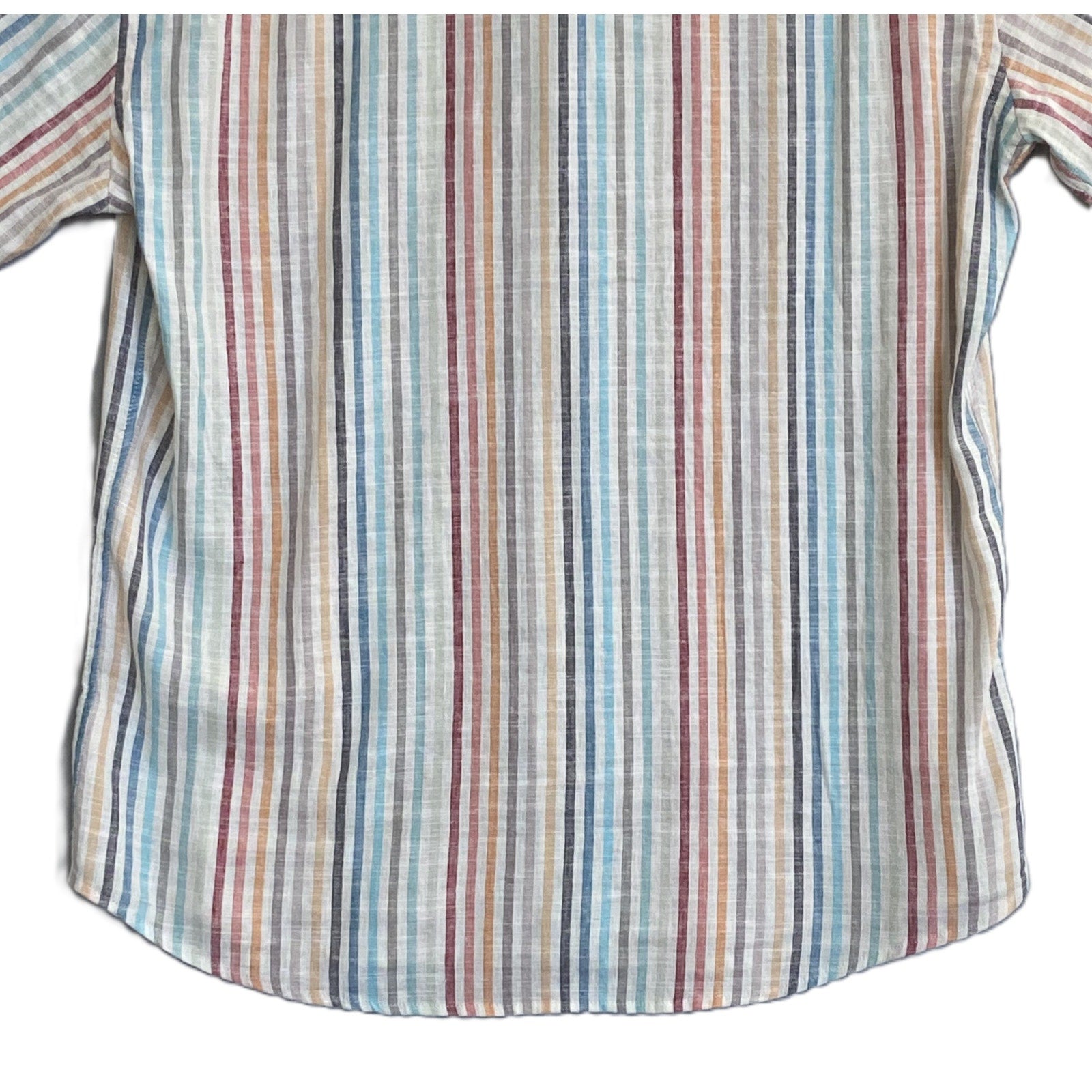 Faherty Shirt Men's Medium Breeze Shirt Short Slv Linen Multicolor Stripe