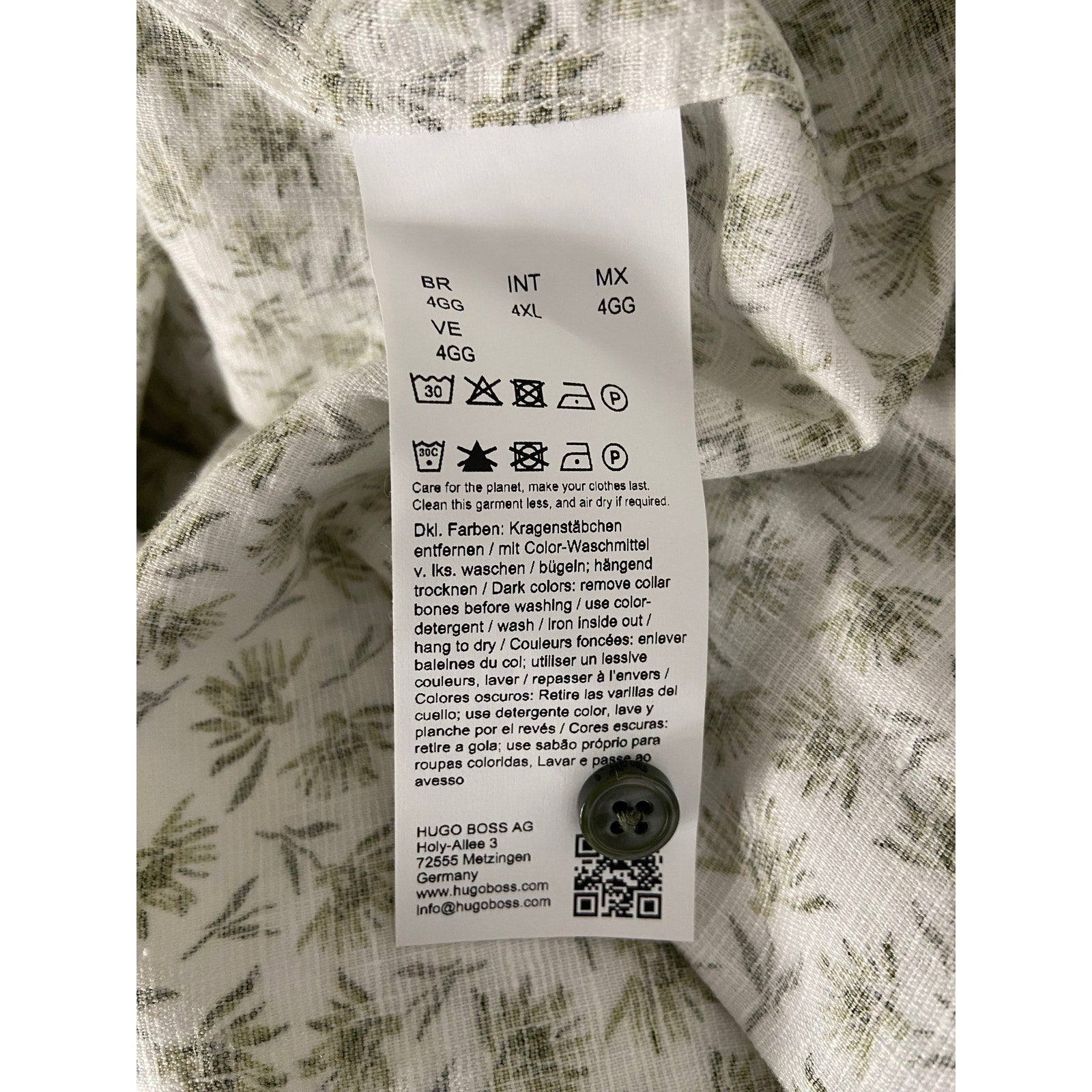 Boss Shirt Men's 4XL Big & Tall Short Slv Stretch Linen Shirt Green Floral