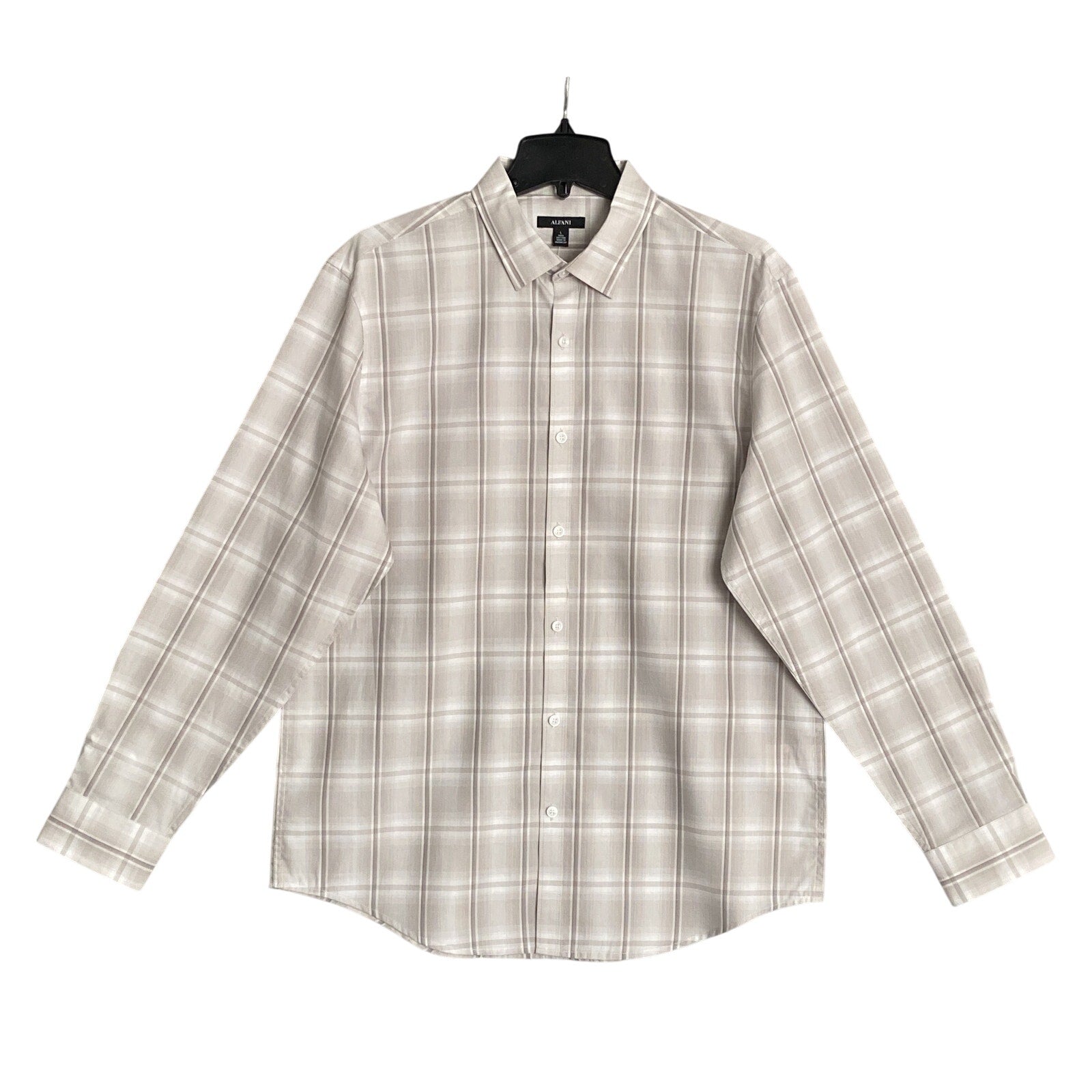 alfani dress shirts Alfani Dress Shirt Men's XXL Button-Up Shirt Light Brown Window Pane C – Prime Buy Direct