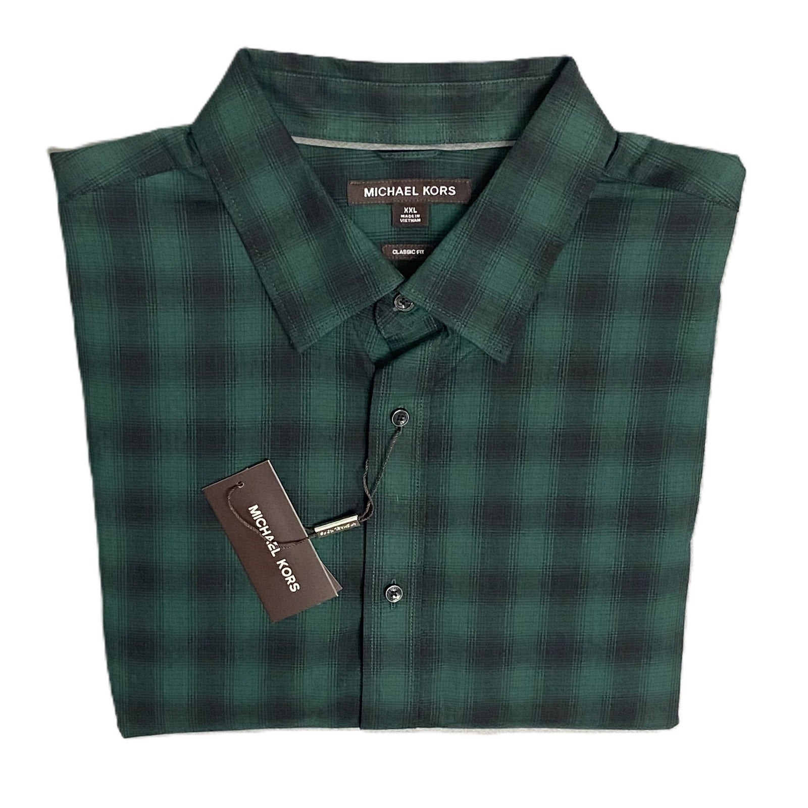 Michael Kors Men's XXL Classic Fit Shirt Dark Emerald Stretch